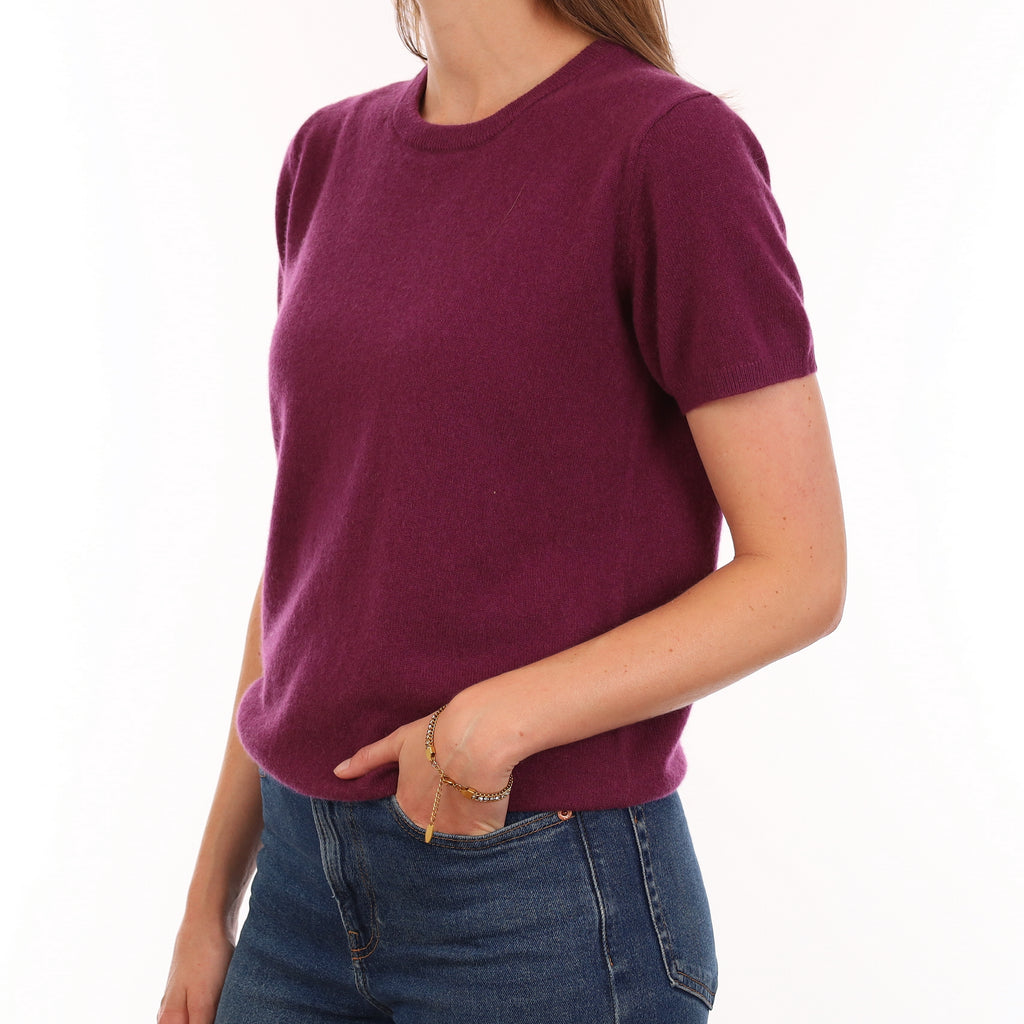 Brand New Mulberry Purple Cashmere Crew Neck T-Shirt Small UK 8-10