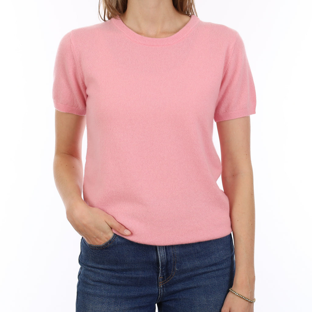 Brand New Candy Floss Pink Cashmere Crew Neck T-Shirt Extra Small UK 6-8