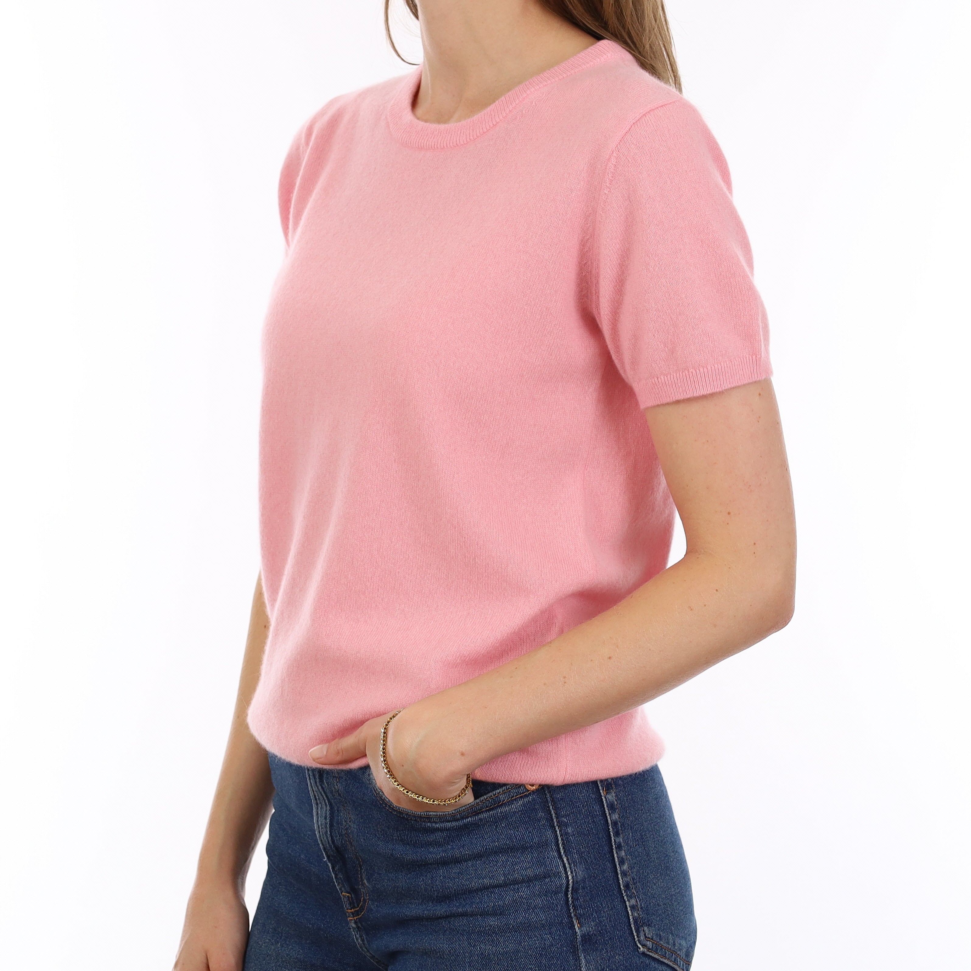 Brand New Candy Floss Pink Cashmere Crew Neck T-Shirt Small UK 8-10