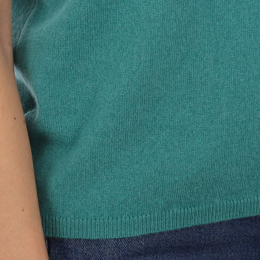 Brand New Lagoon Green Cashmere Crew Neck T-Shirt Large UK 16-18