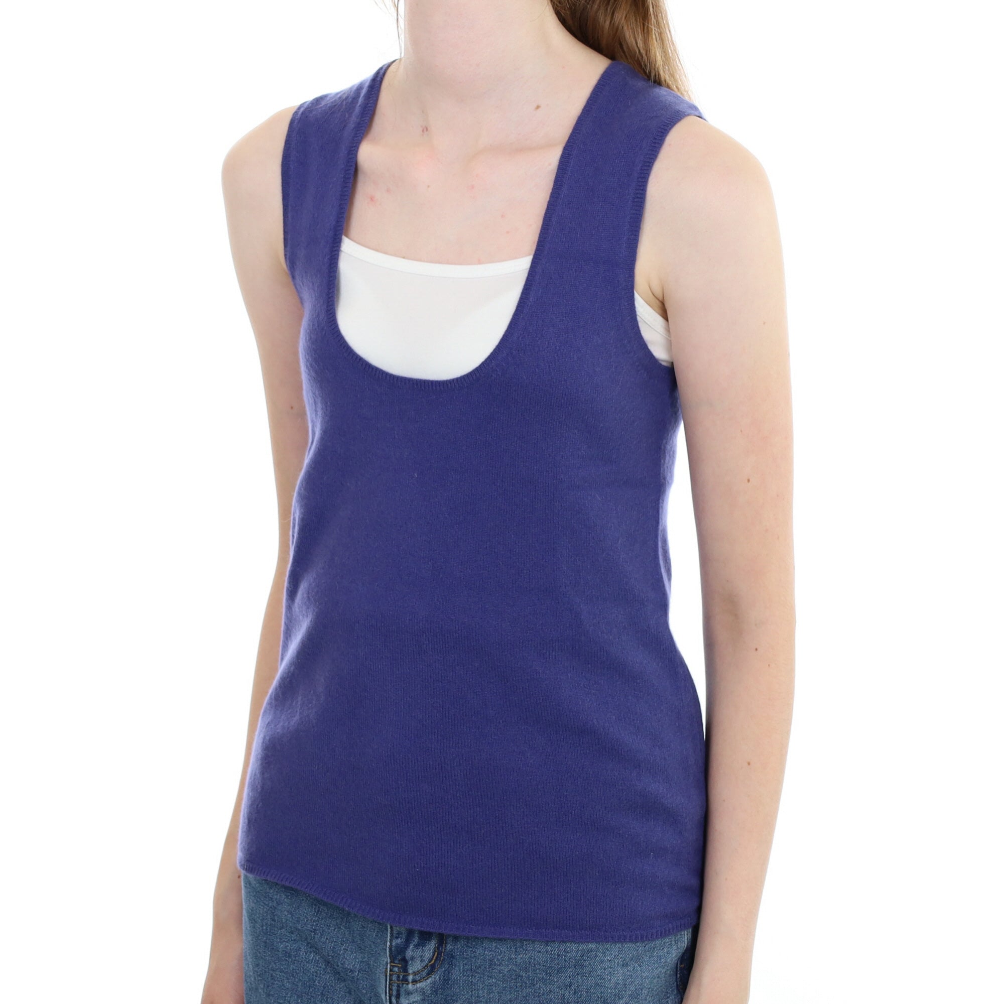 Periwinkle Blue Cashmere Low Scoop Neck Vest Extra Small