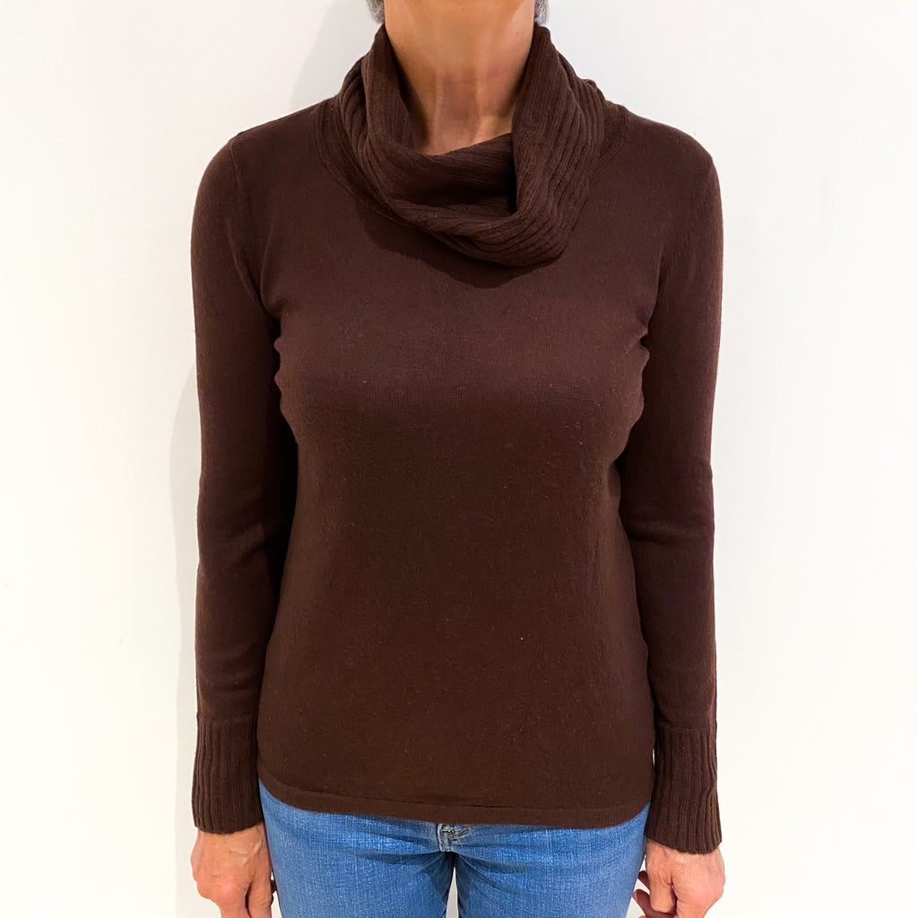 Dark Chocolate Brown Cashmere Cowl Neck Jumper Medium