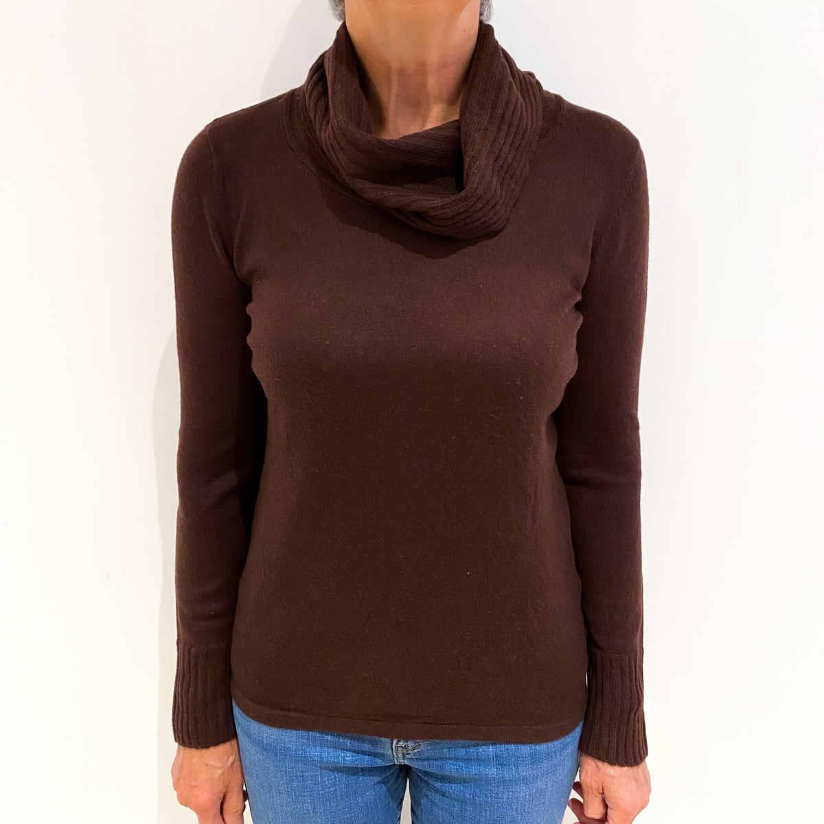 Dark Chocolate Brown Cashmere Cowl Neck Jumper Medium