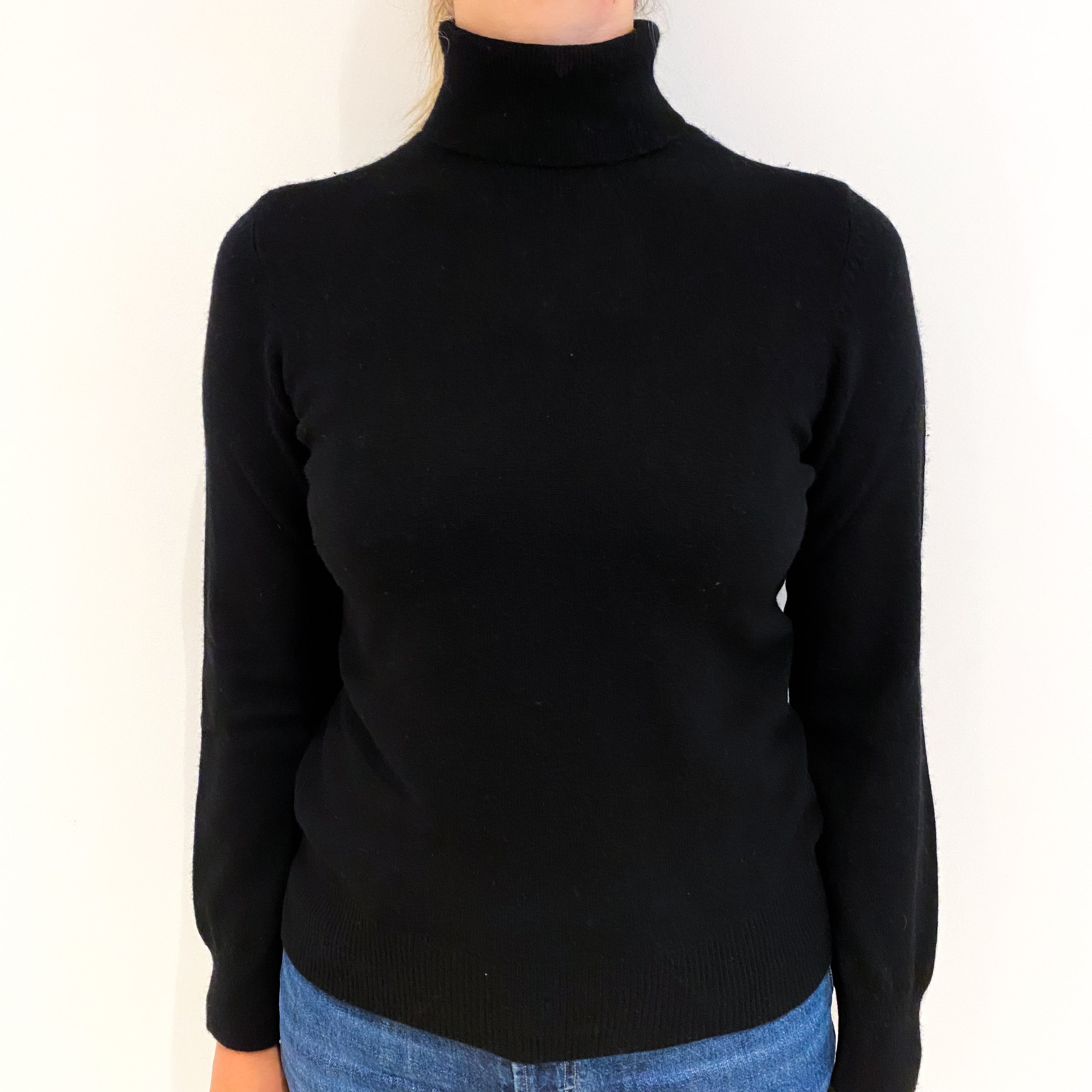 Black Cashmere Polo Neck Jumper Small