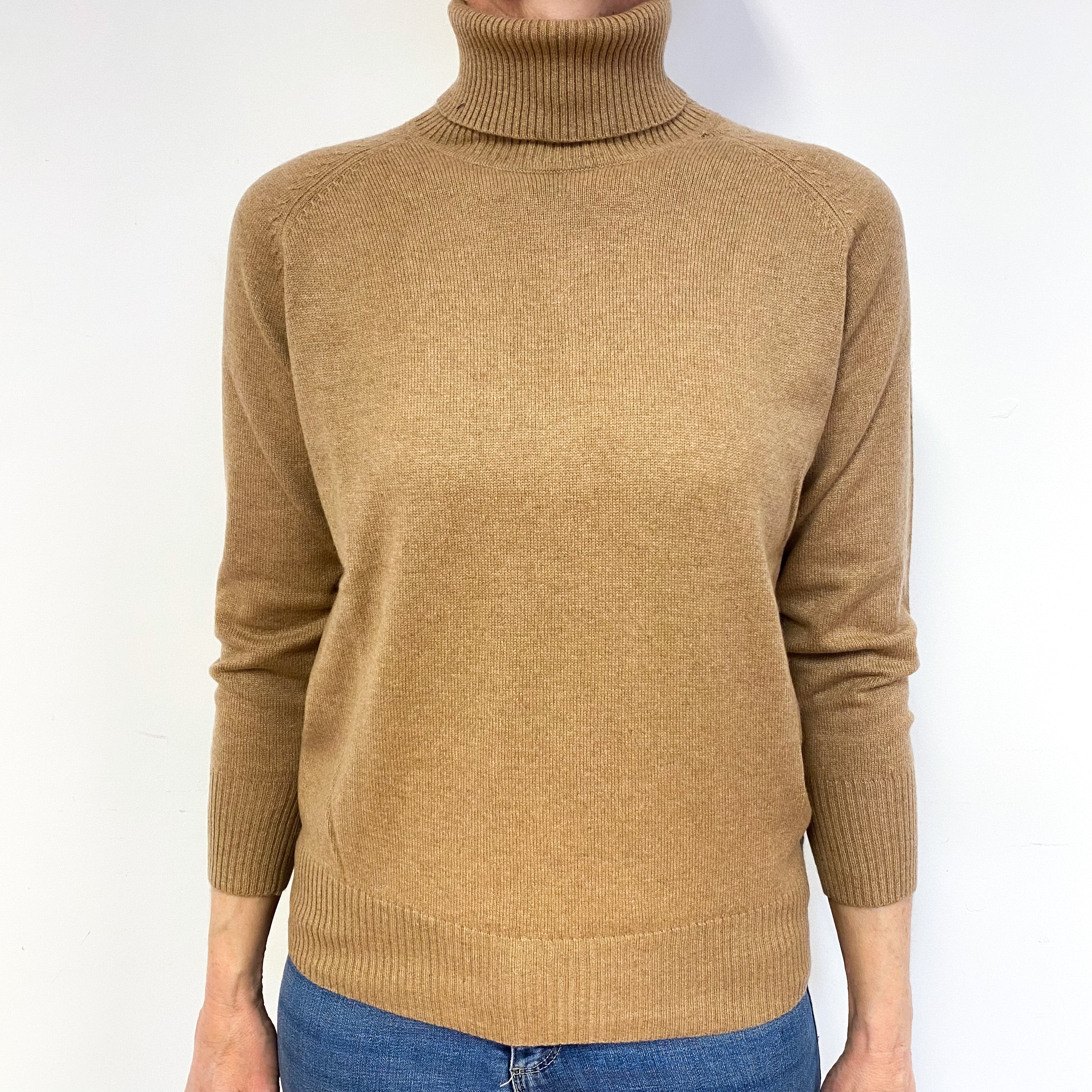Toffee Brown Cashmere Polo Neck Jumper Medium
