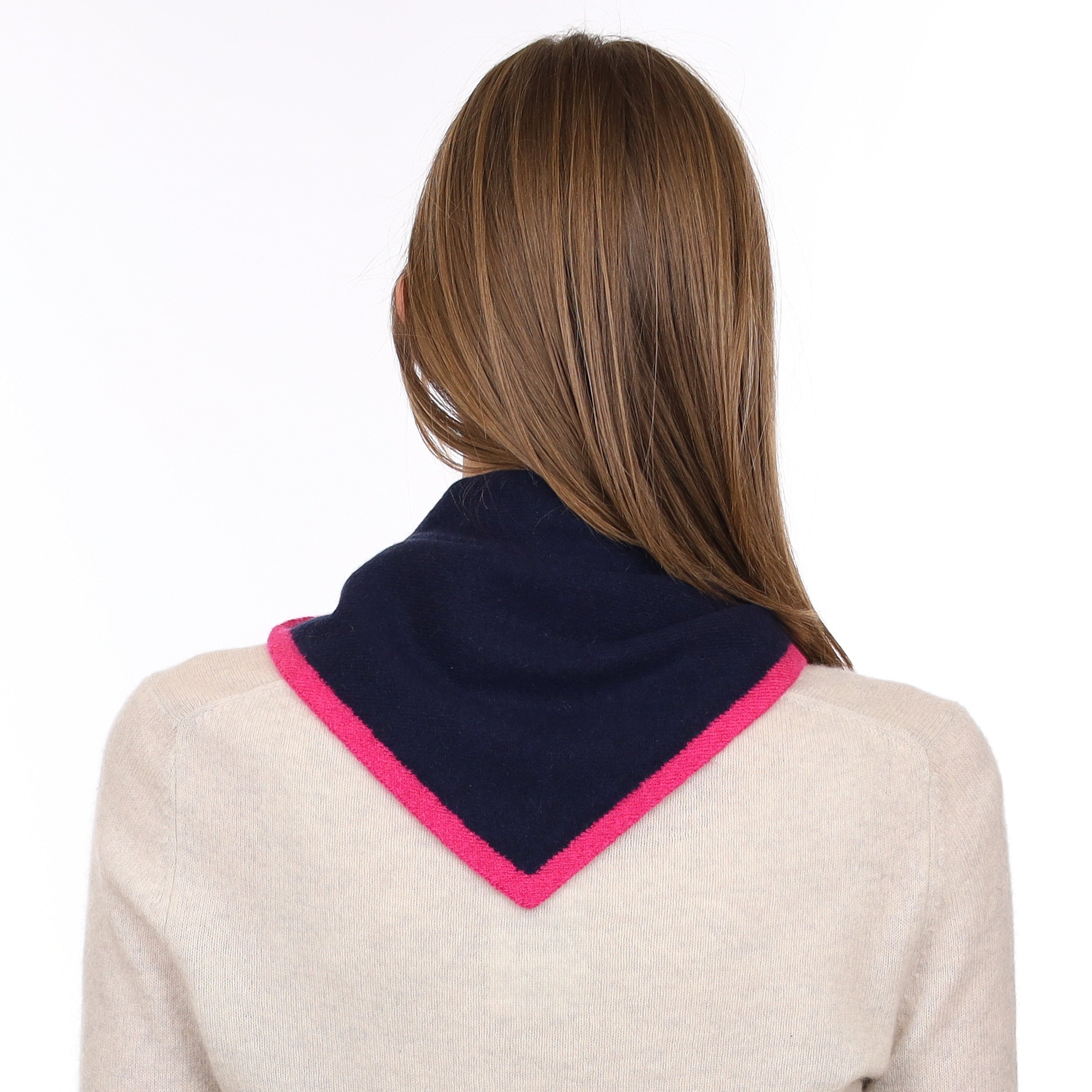 Brand New Navy and Hot Pink Recycled Cashmere Triangle Scarf