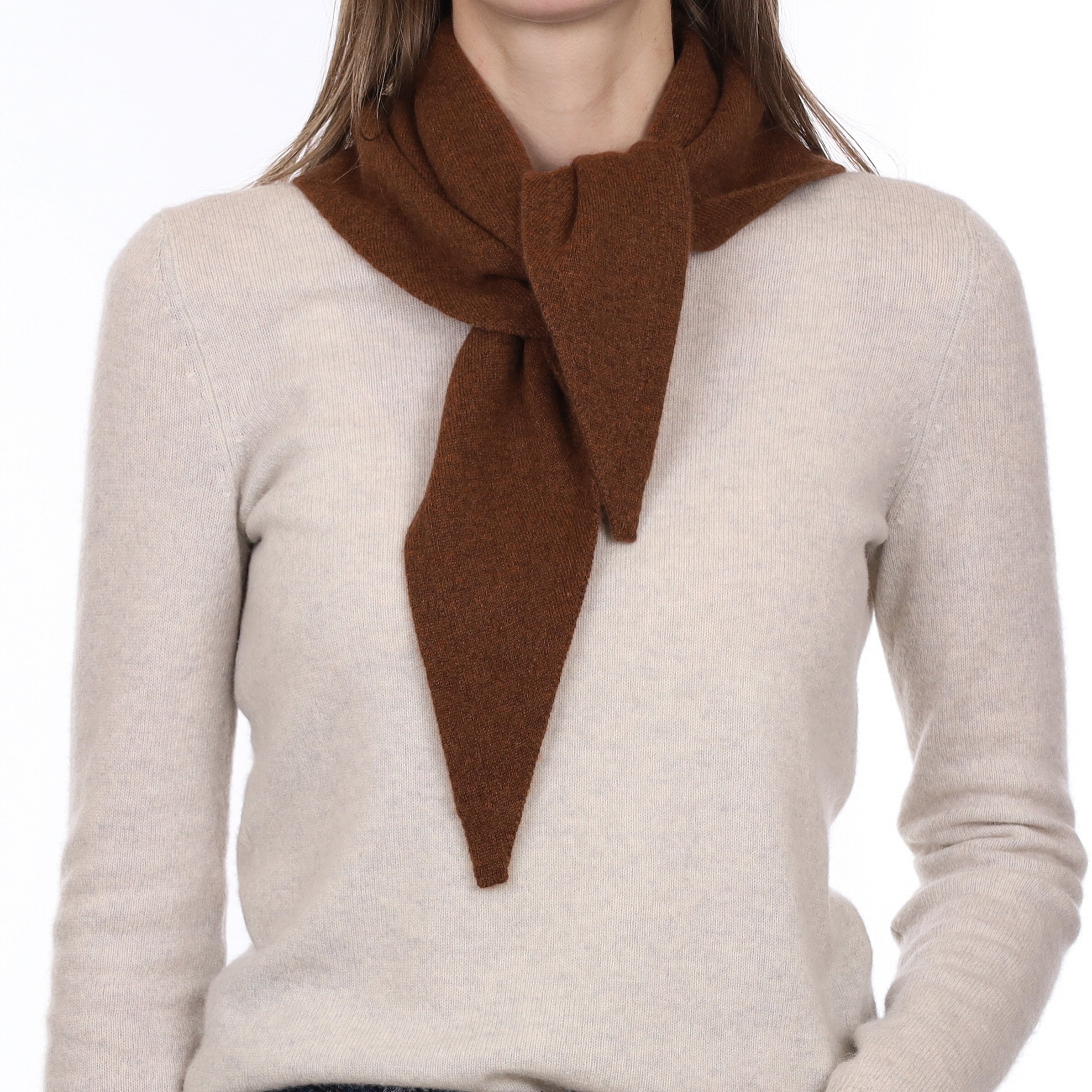 Brand New Chestnut Brown Recycled Cashmere Triangle Scarf