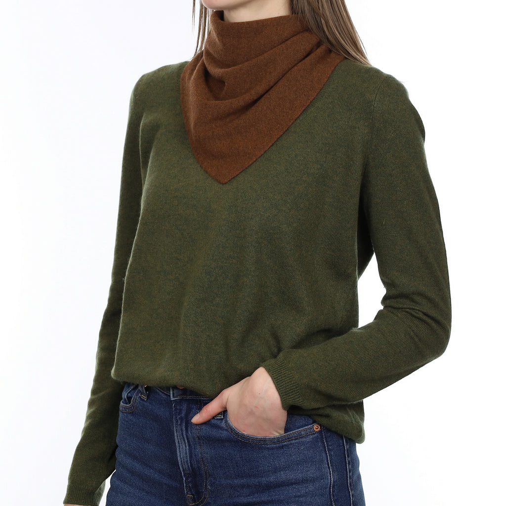 Brand New Chestnut Brown Recycled Cashmere Triangle Scarf