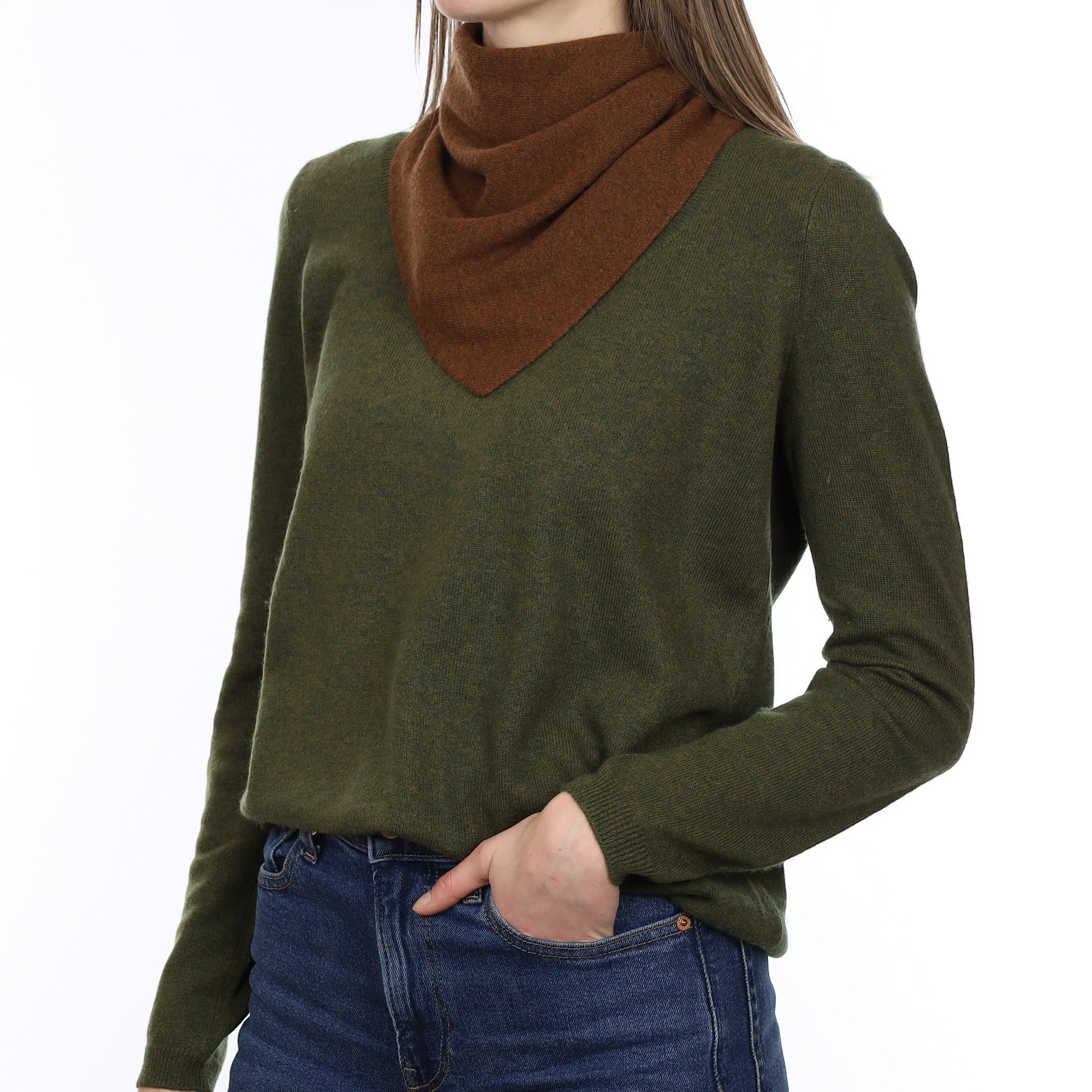 Brand New Chestnut Brown Recycled Cashmere Triangle Scarf