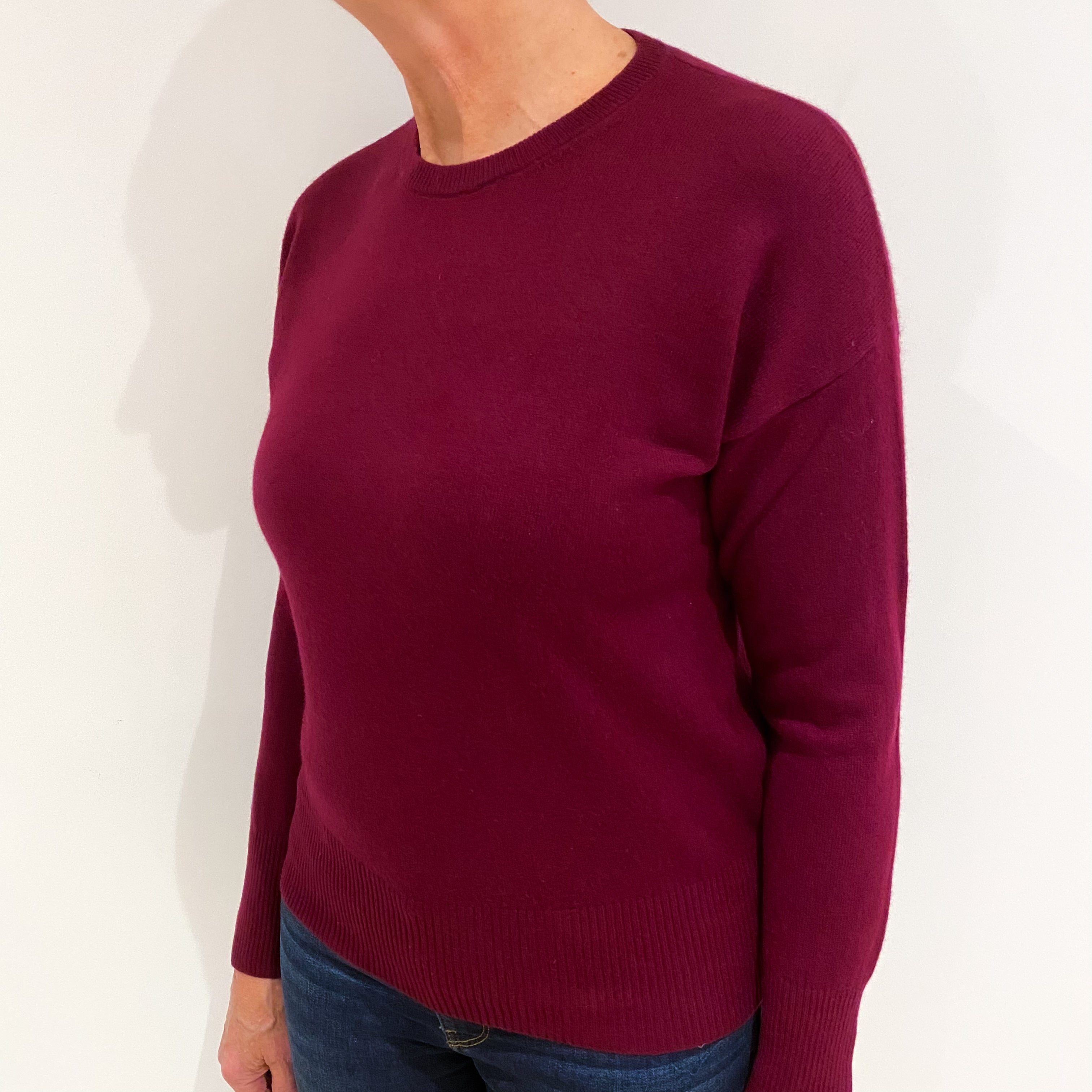 Garnet Red Cashmere Crew Neck Jumper Medium