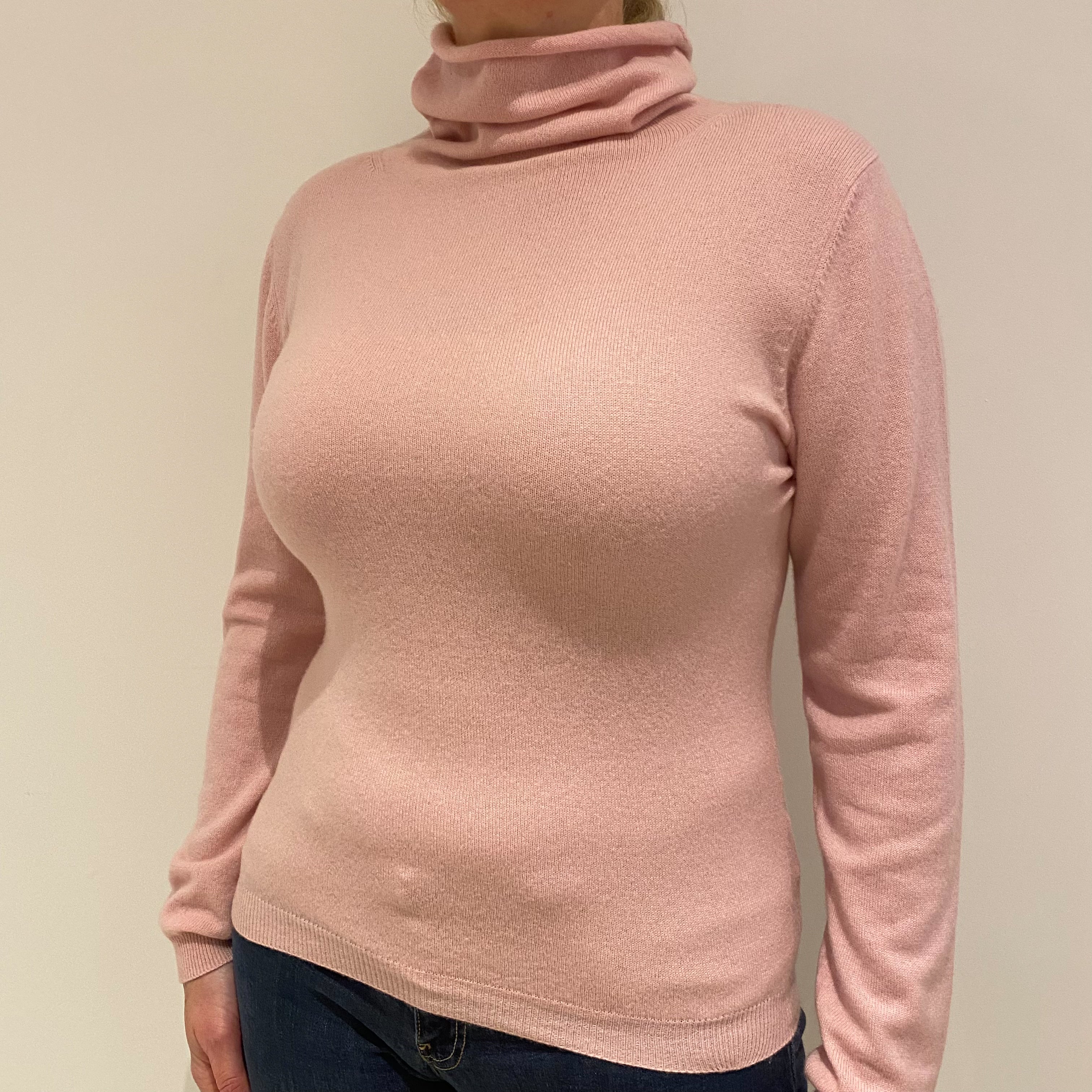 Shell Pink Cashmere Funnel Neck Jumper Large