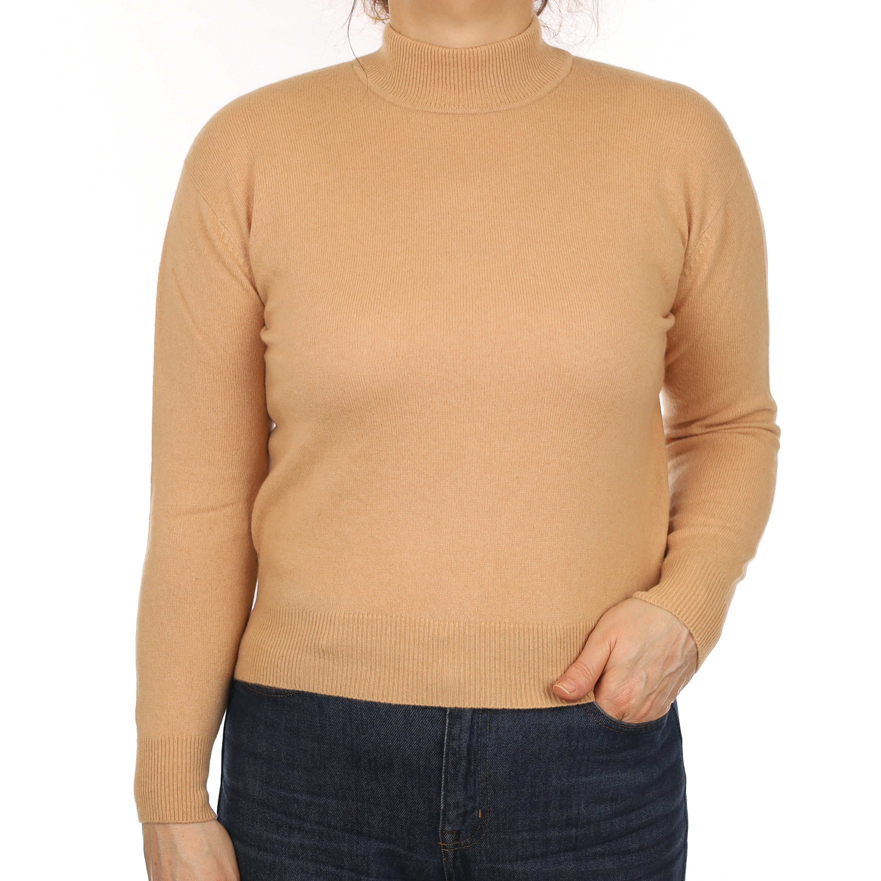 Light Camel Brown Cashmere Funnel Neck Jumper Medium