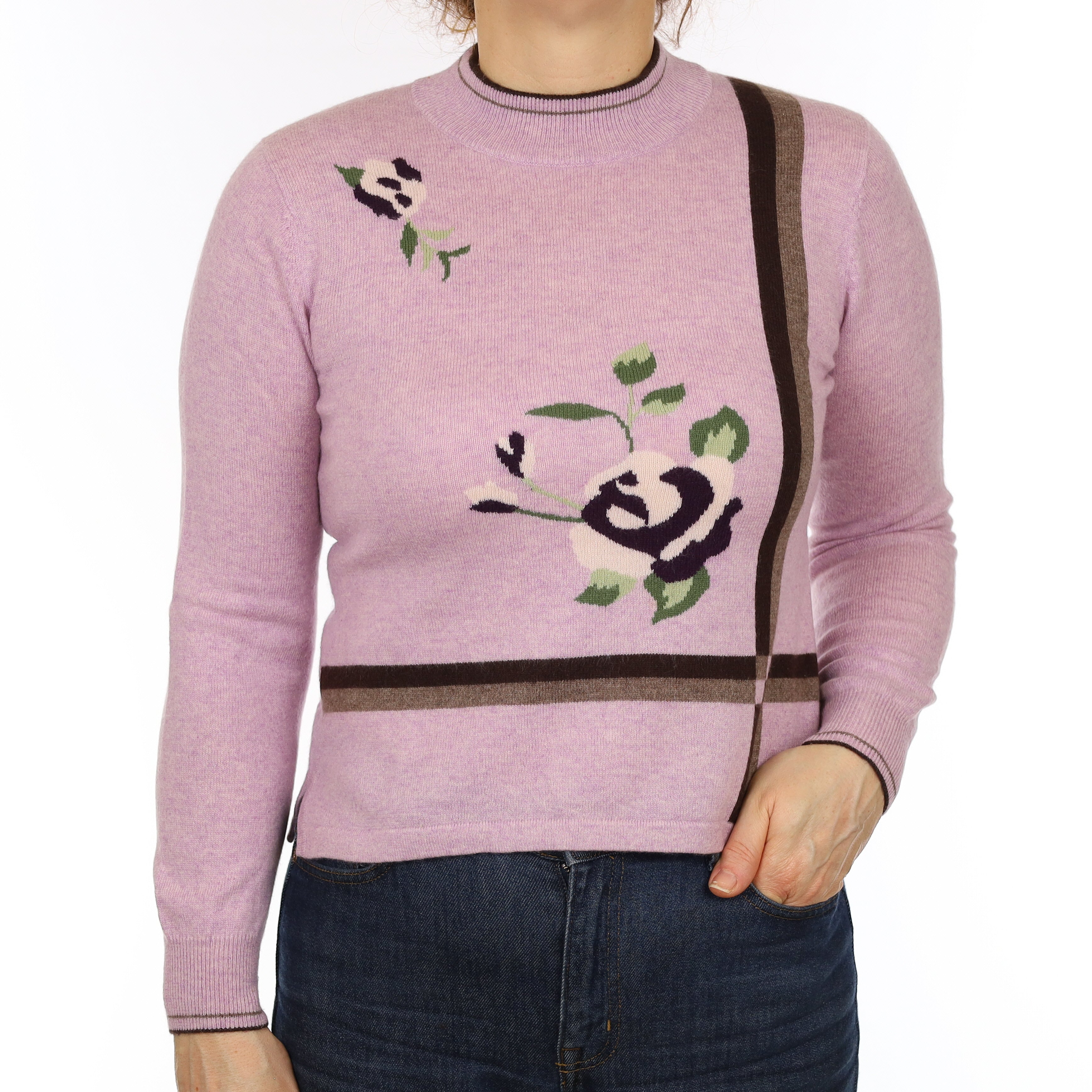 Lavender Purple Patterned Cashmere Turtle Neck Jumper Medium