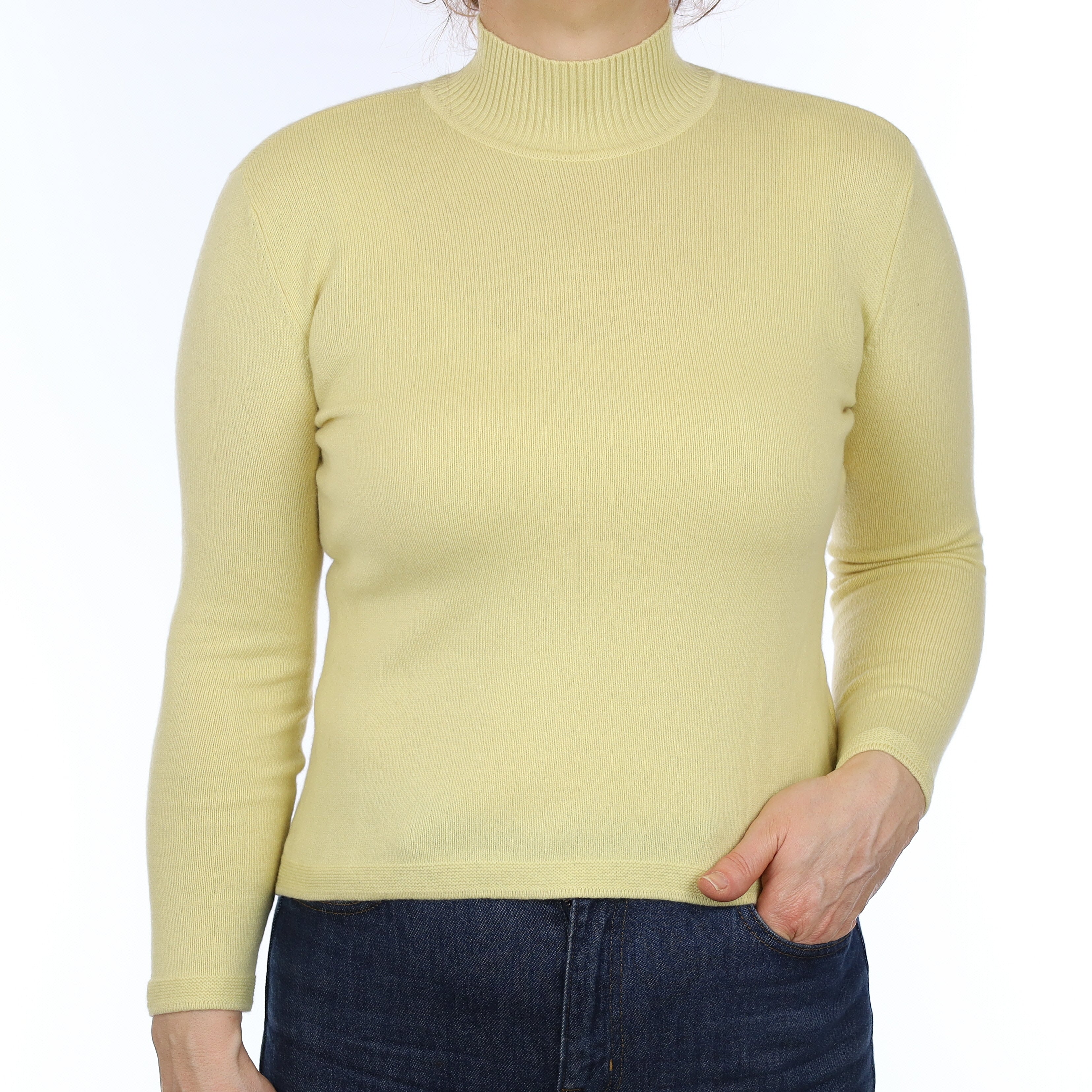 Primrose Yellow Cashmere Turtle Neck Jumper Medium