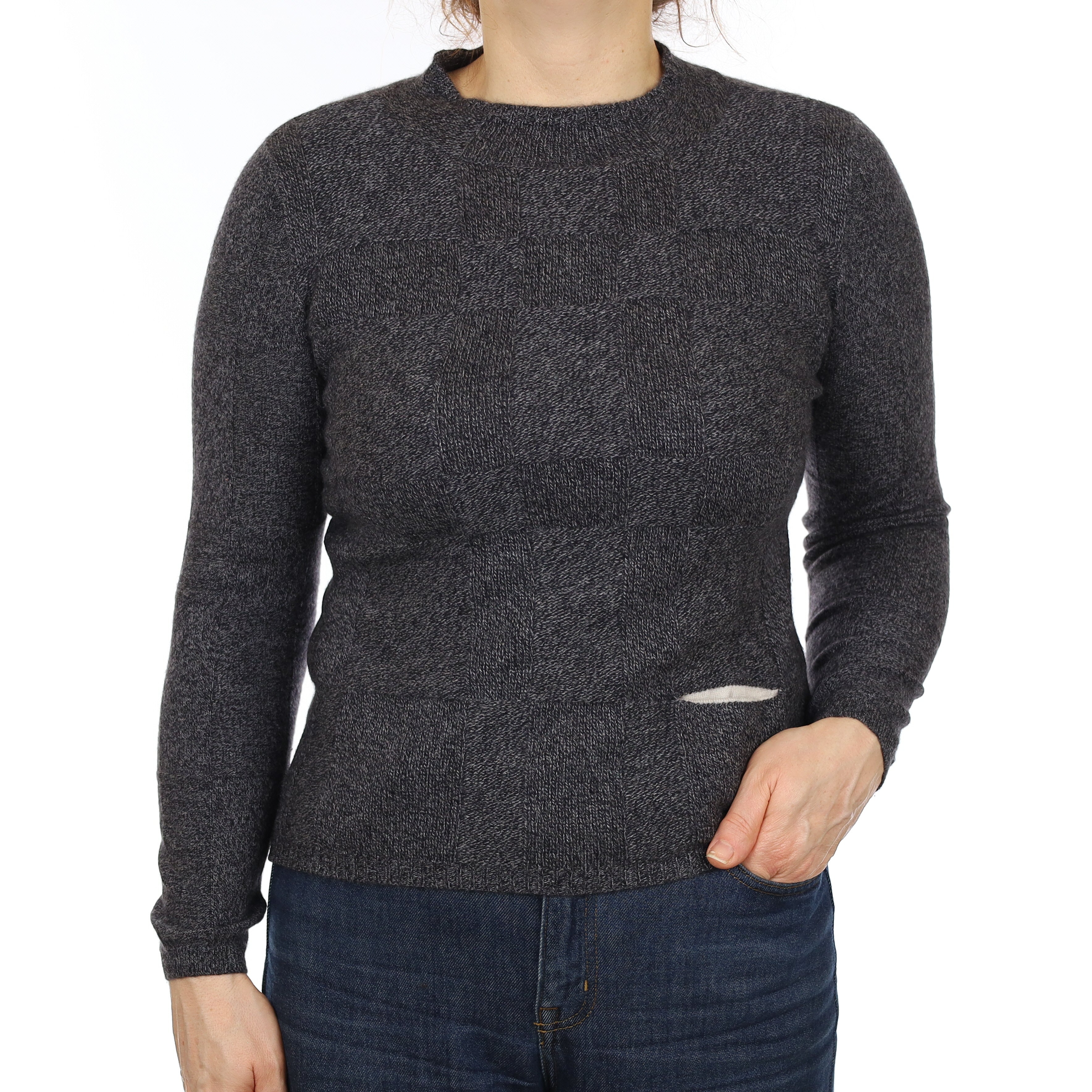Slate Grey Marl Textured Cashmere Turtle Neck Jumper Medium