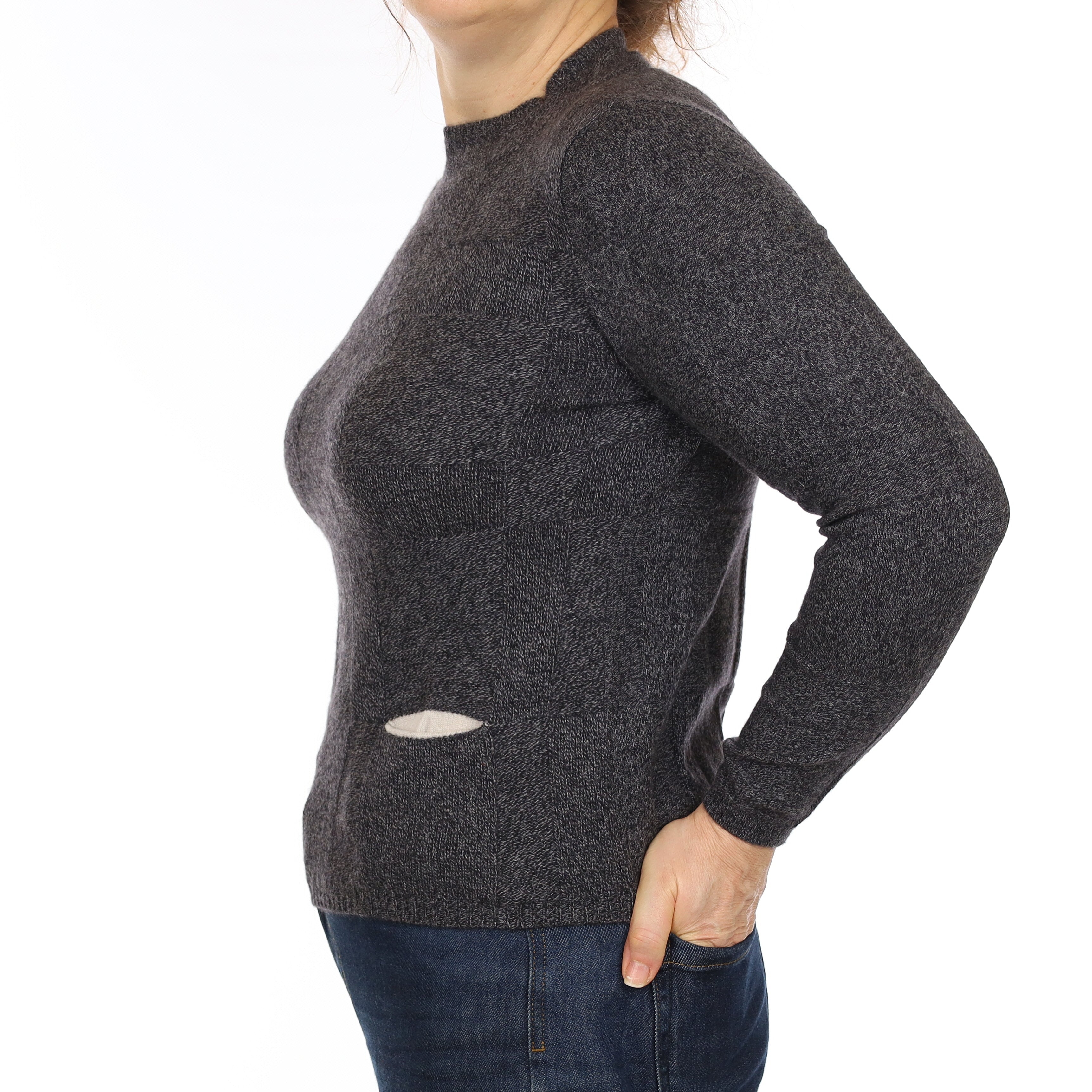 Slate Grey Marl Textured Cashmere Turtle Neck Jumper Medium