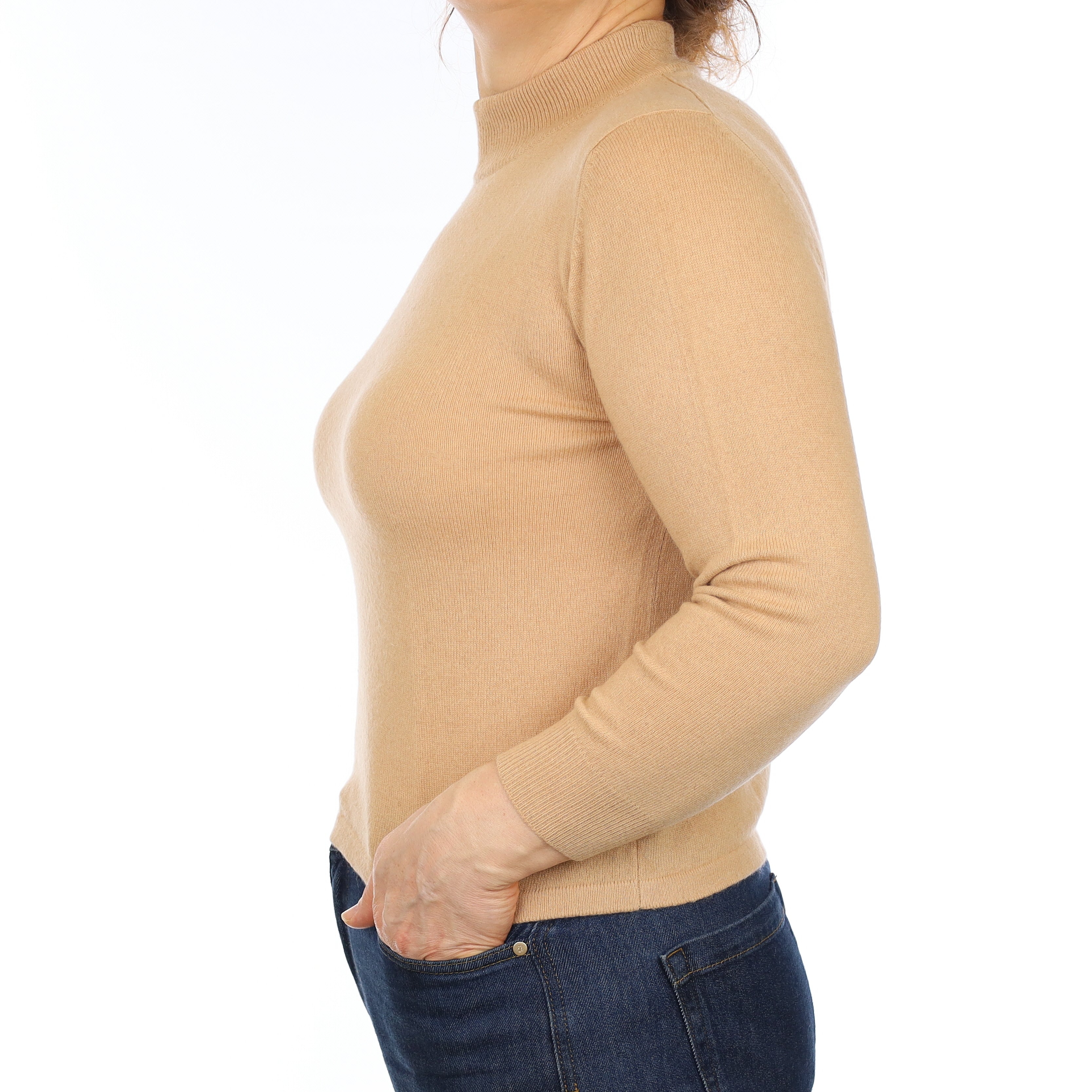 Sand Beige Cashmere Turtle Neck Jumper Medium