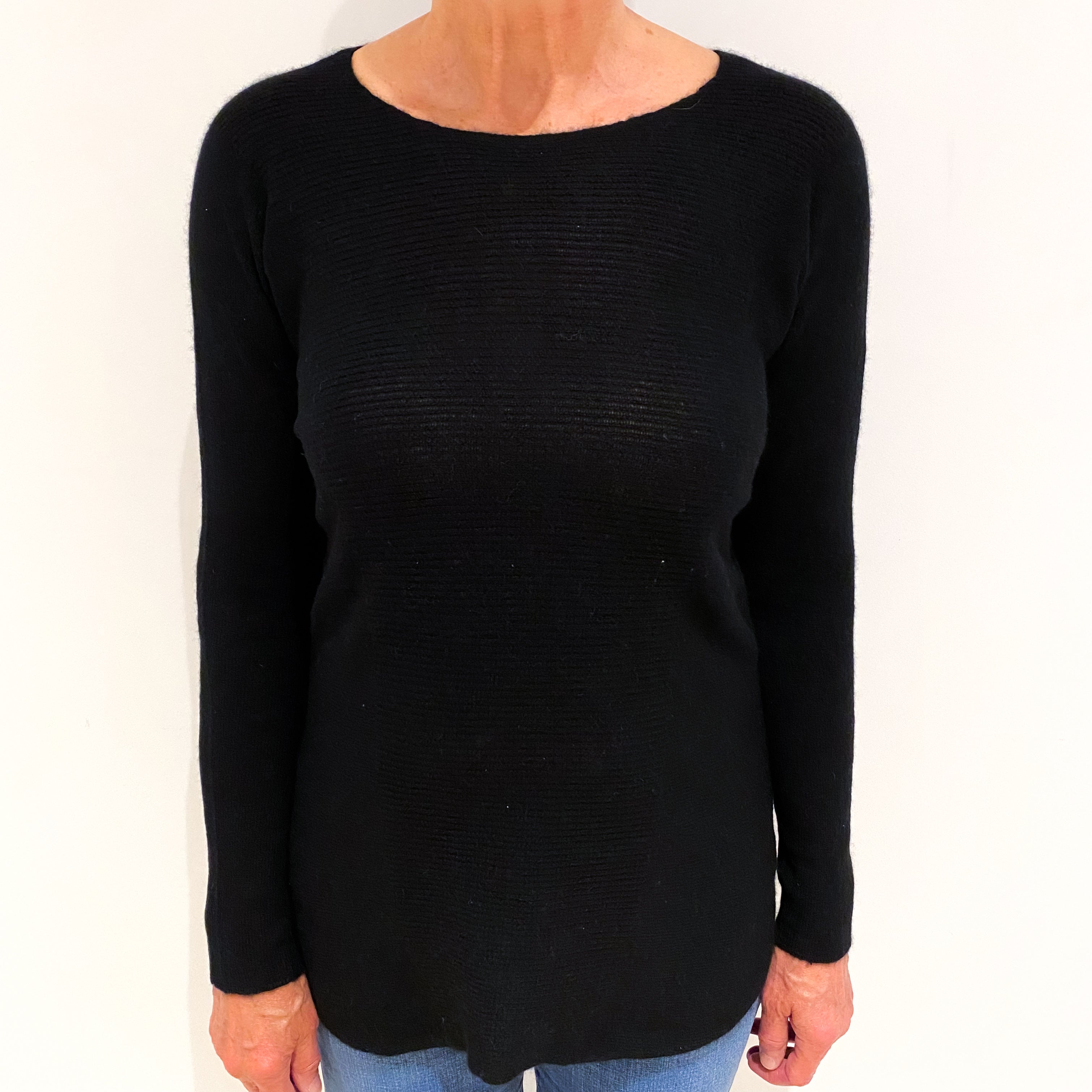 Black Cashmere Slash Neck Jumper Medium