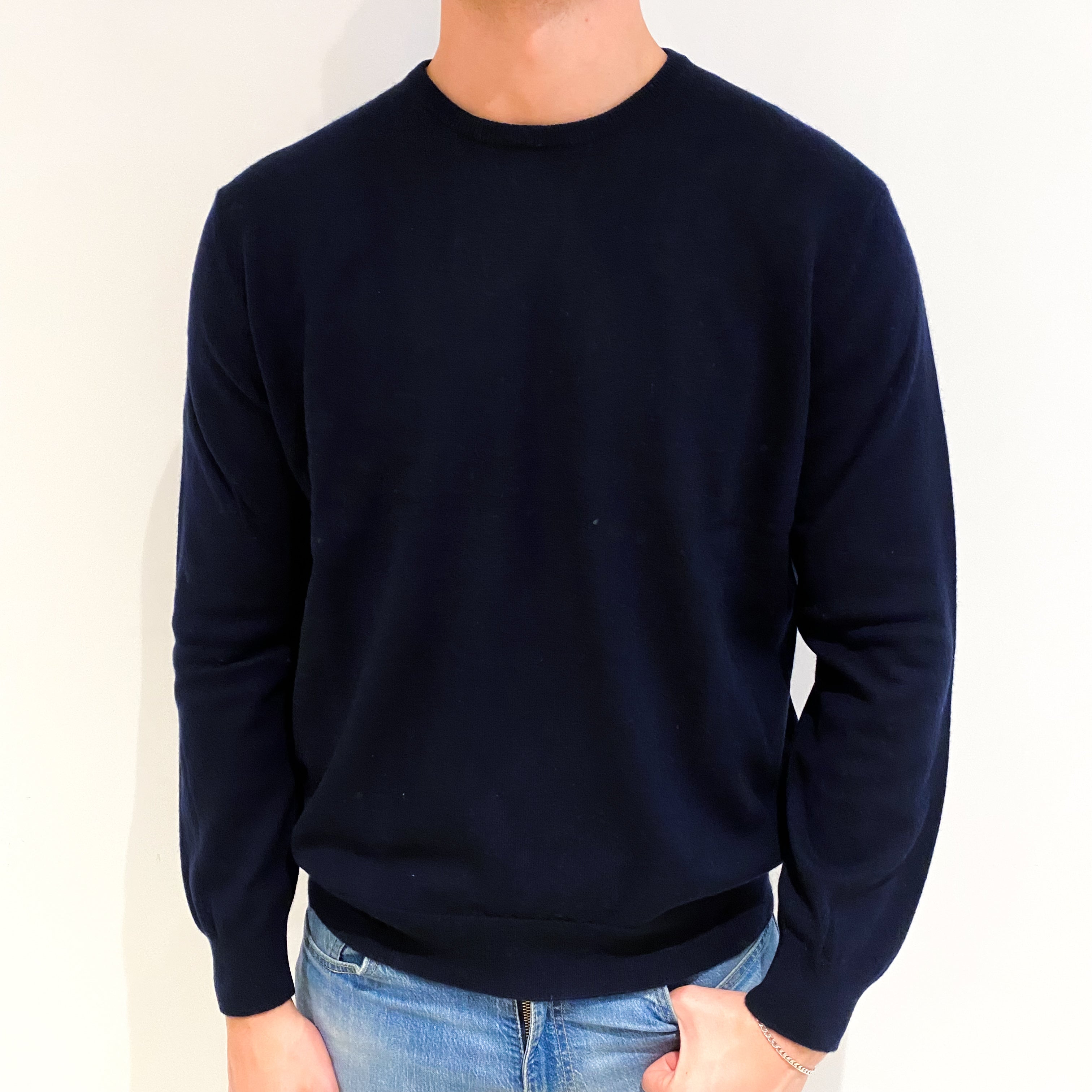 Men's Navy Blue Cashmere Crew Neck Jumper XXL