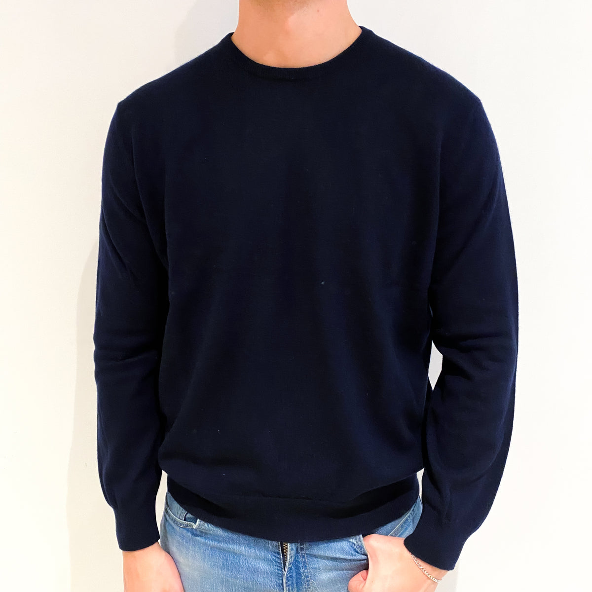Men's Navy Blue Cashmere Crew Neck Jumper XXL