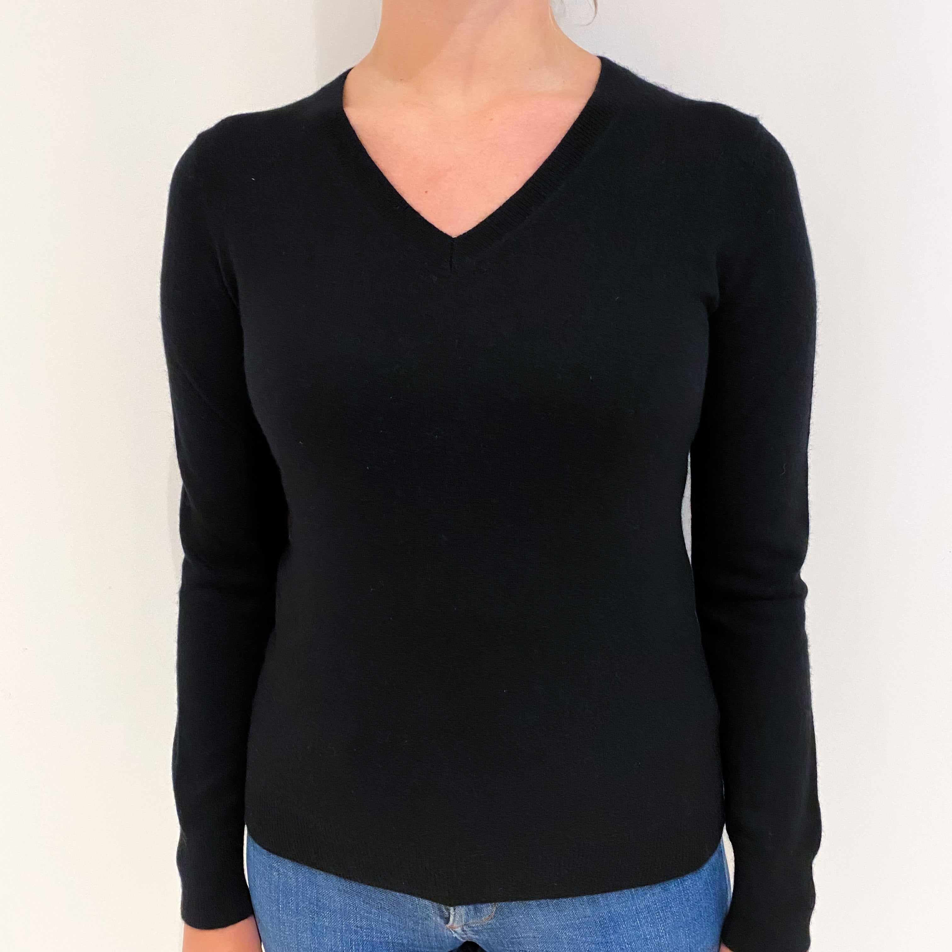 Black Cashmere V Neck Jumper Small