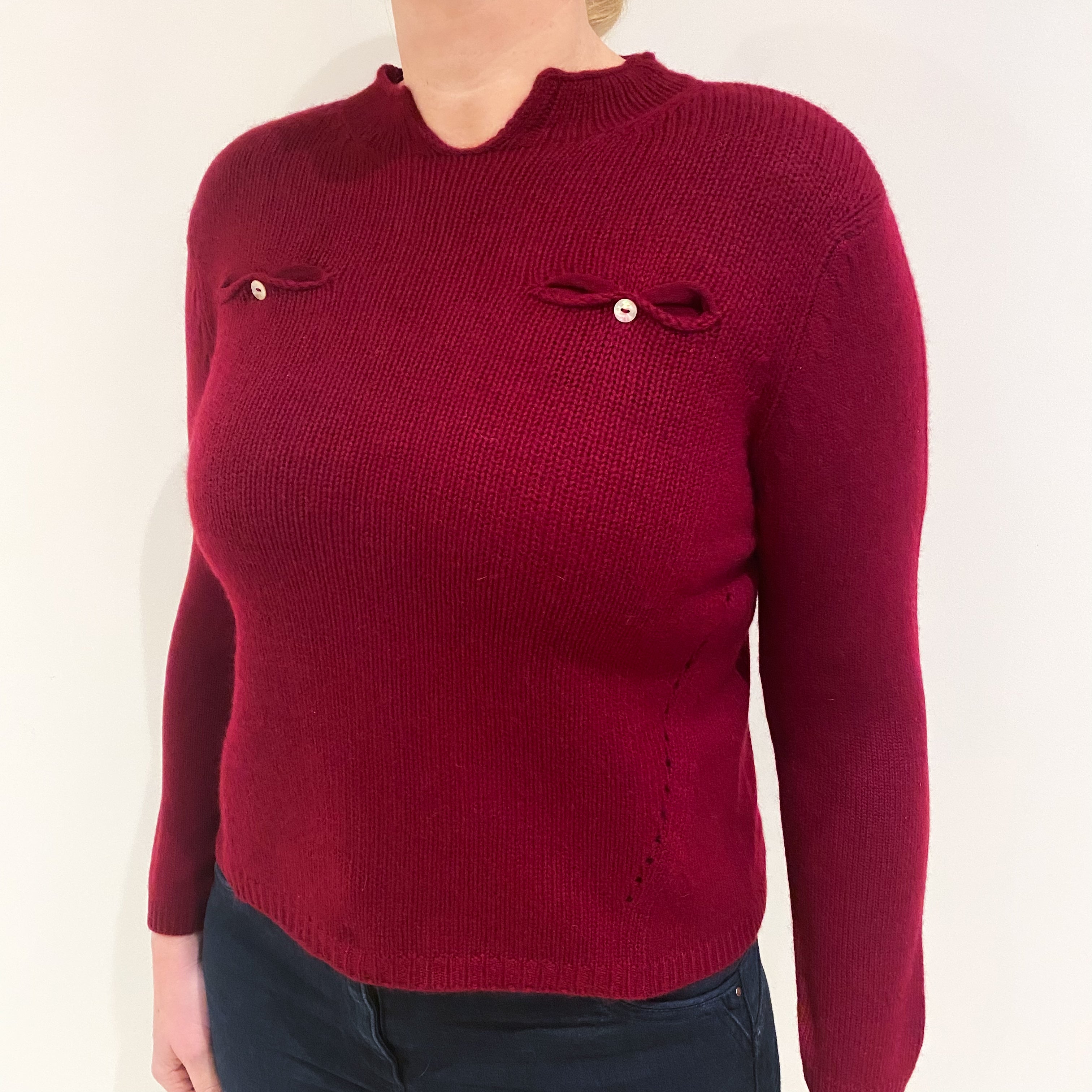 Burgundy Red Cashmere Crew Neck Jumper Large