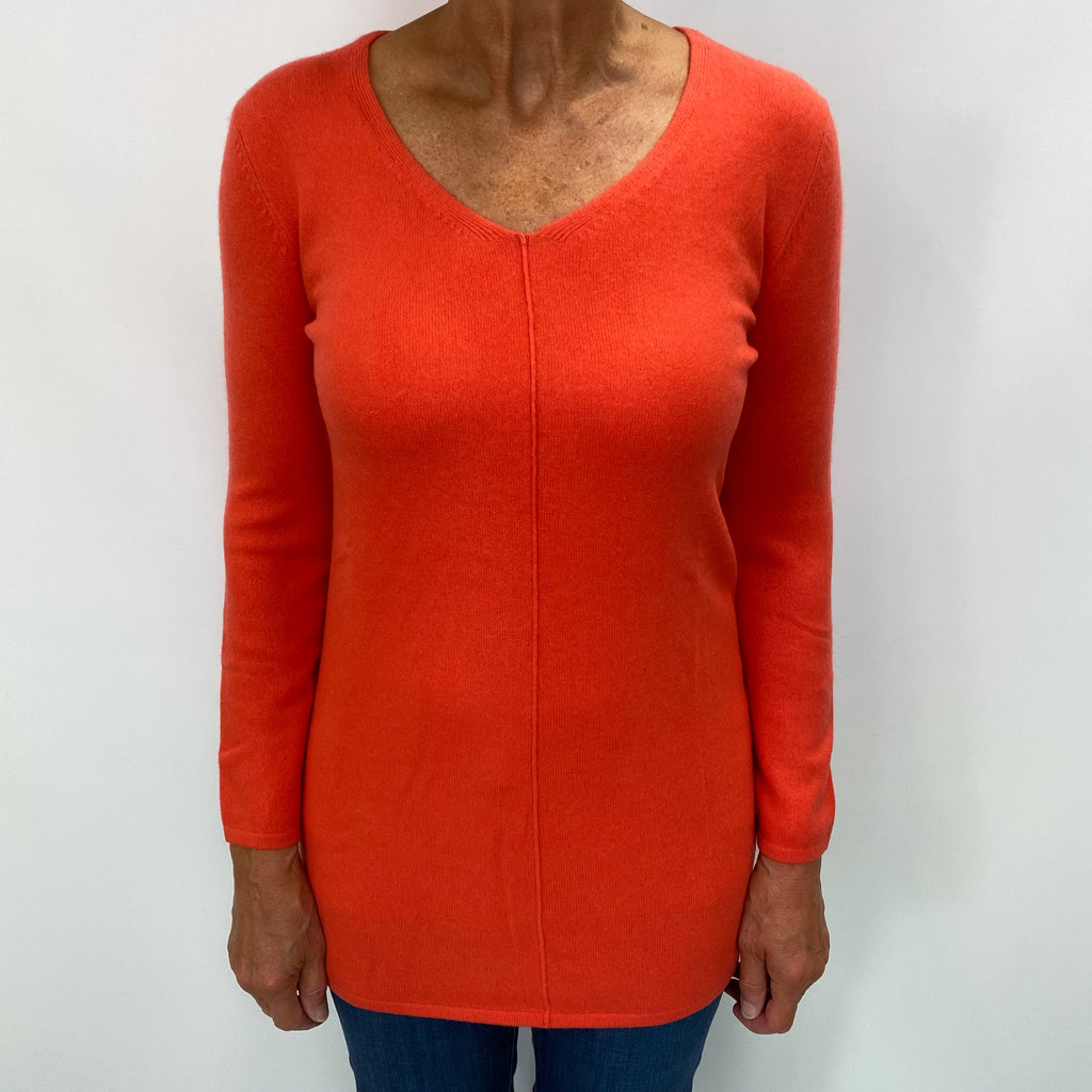 Bright Crab Orange Cashmere V Neck Jumper Medium