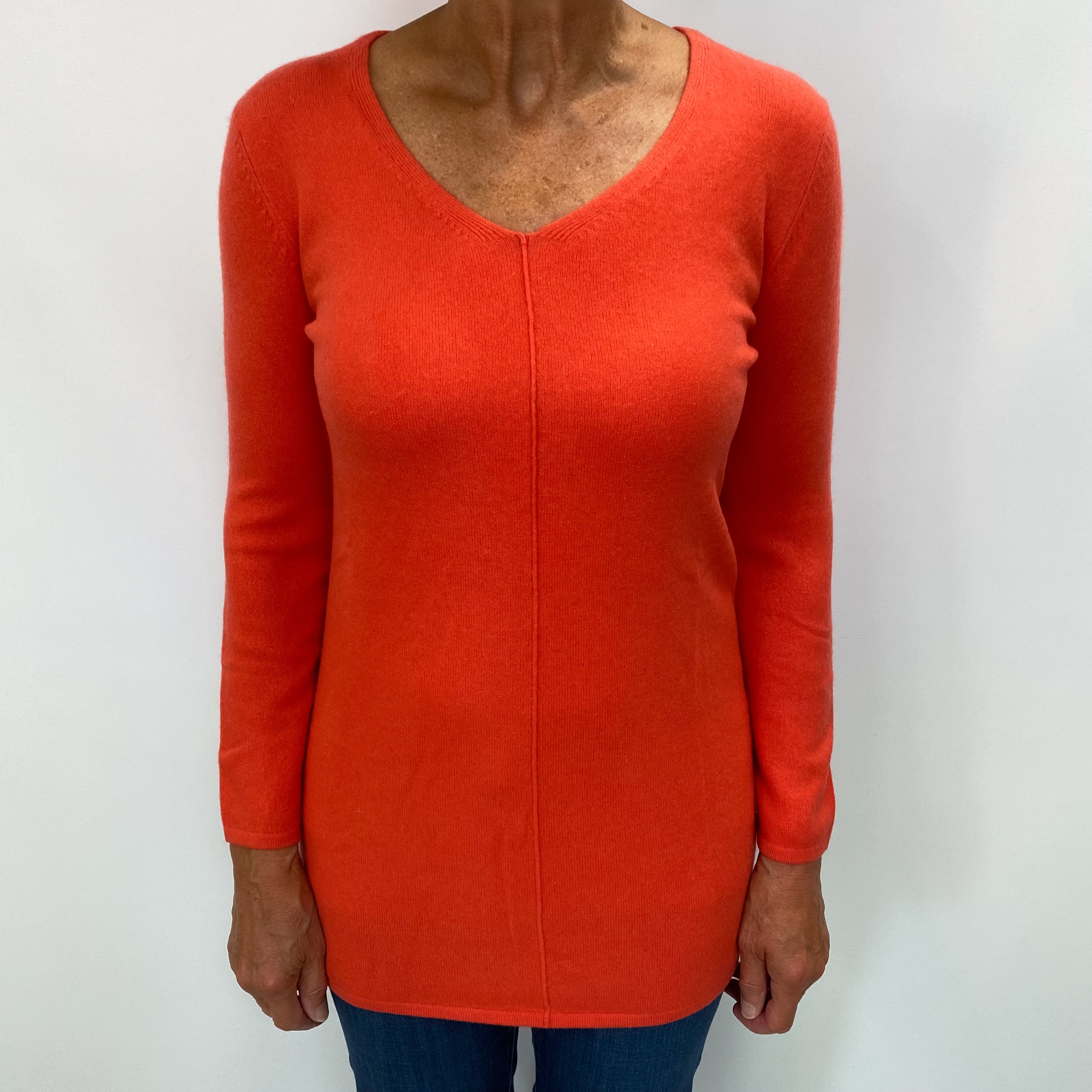 Bright Crab Orange Cashmere V Neck Jumper Medium