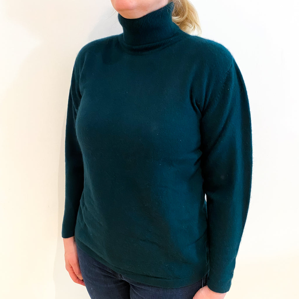 Bottle Green Cashmere Polo Neck Jumper Large
