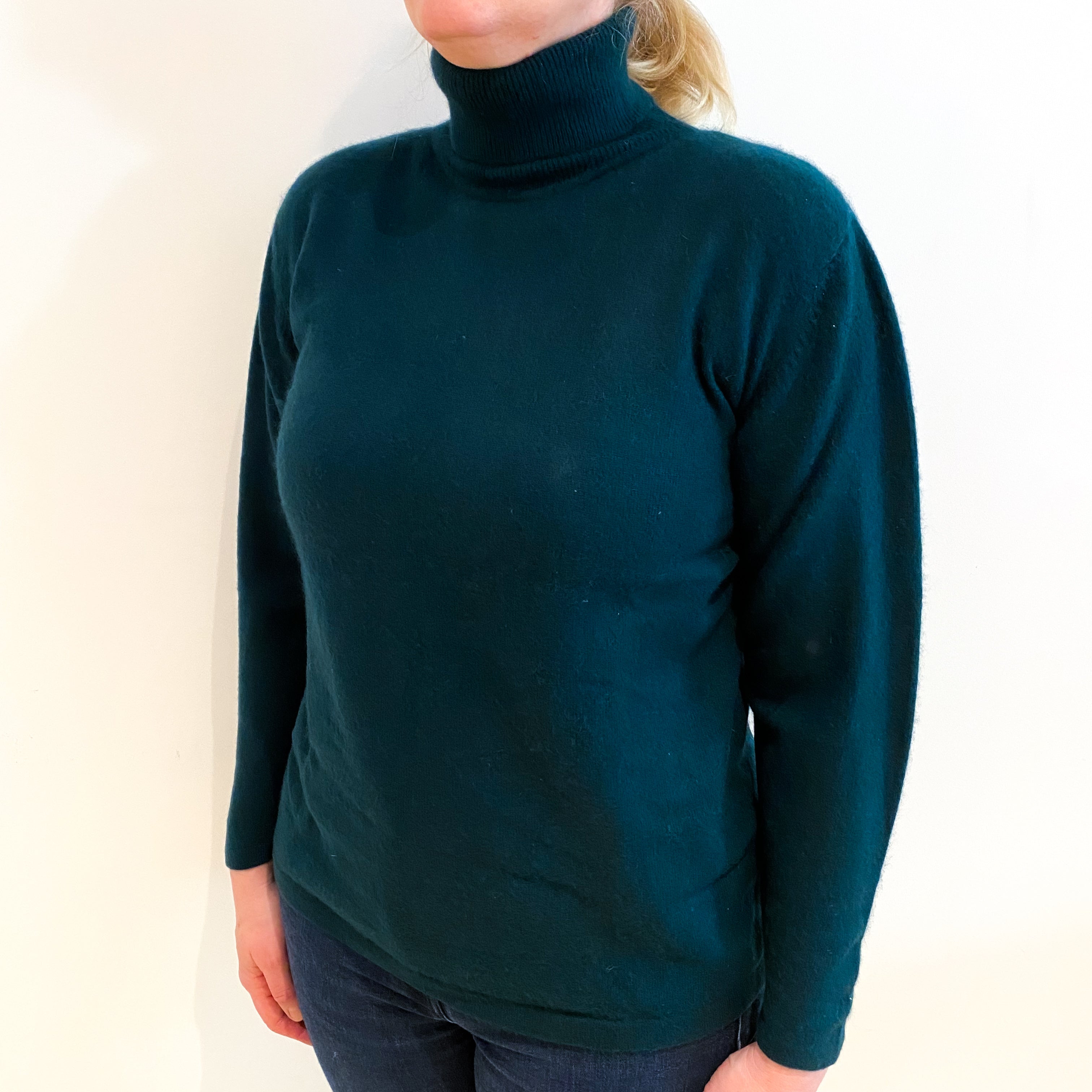 Bottle Green Cashmere Polo Neck Jumper Large