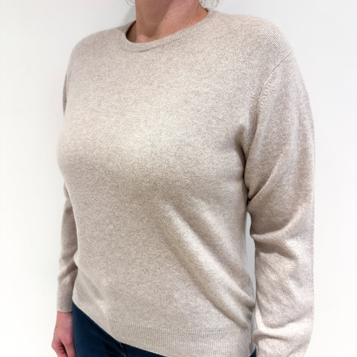 Oatmeal Cashmere Crew Neck Jumper Large