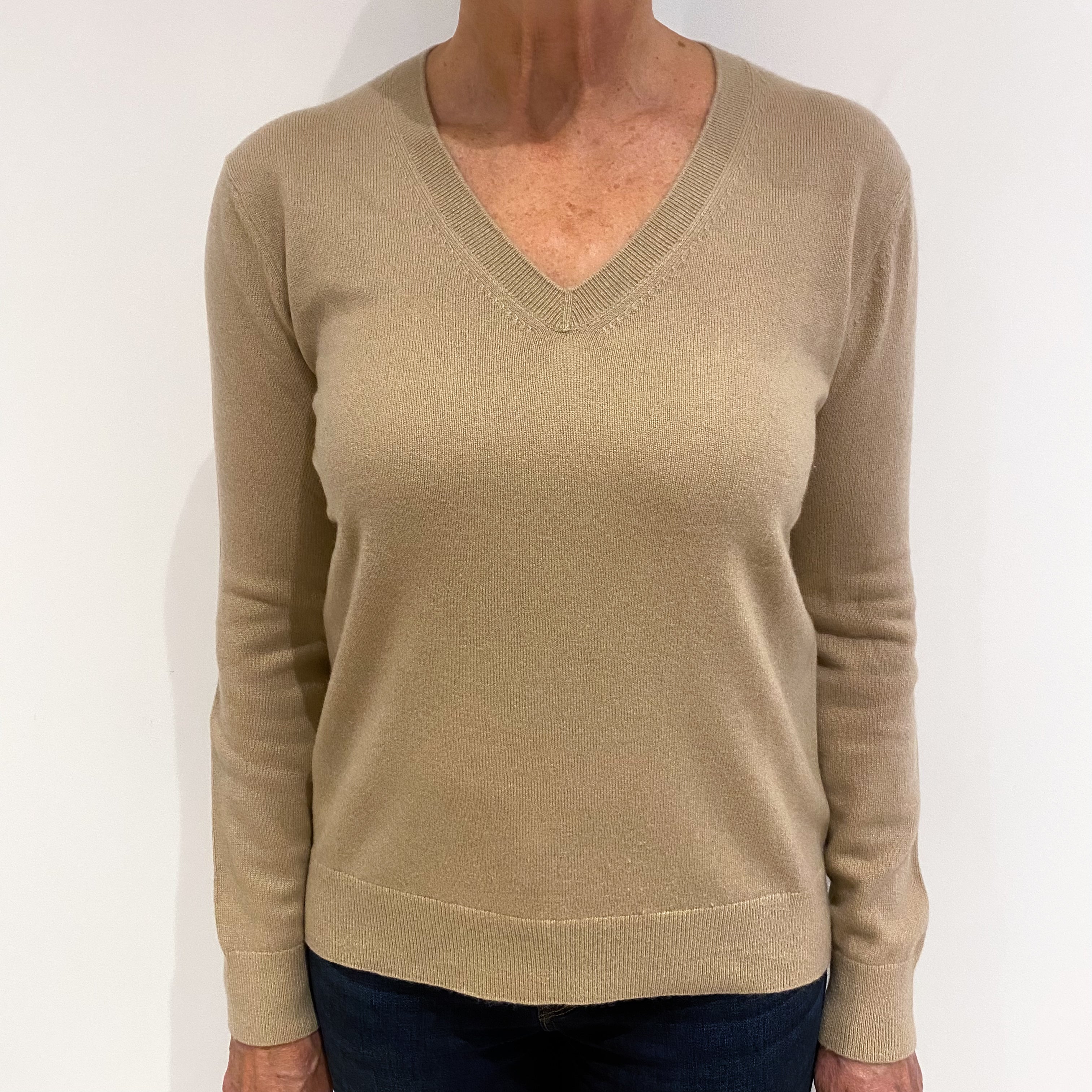 Vince Fawn Brown Cashmere V Neck Jumper Medium