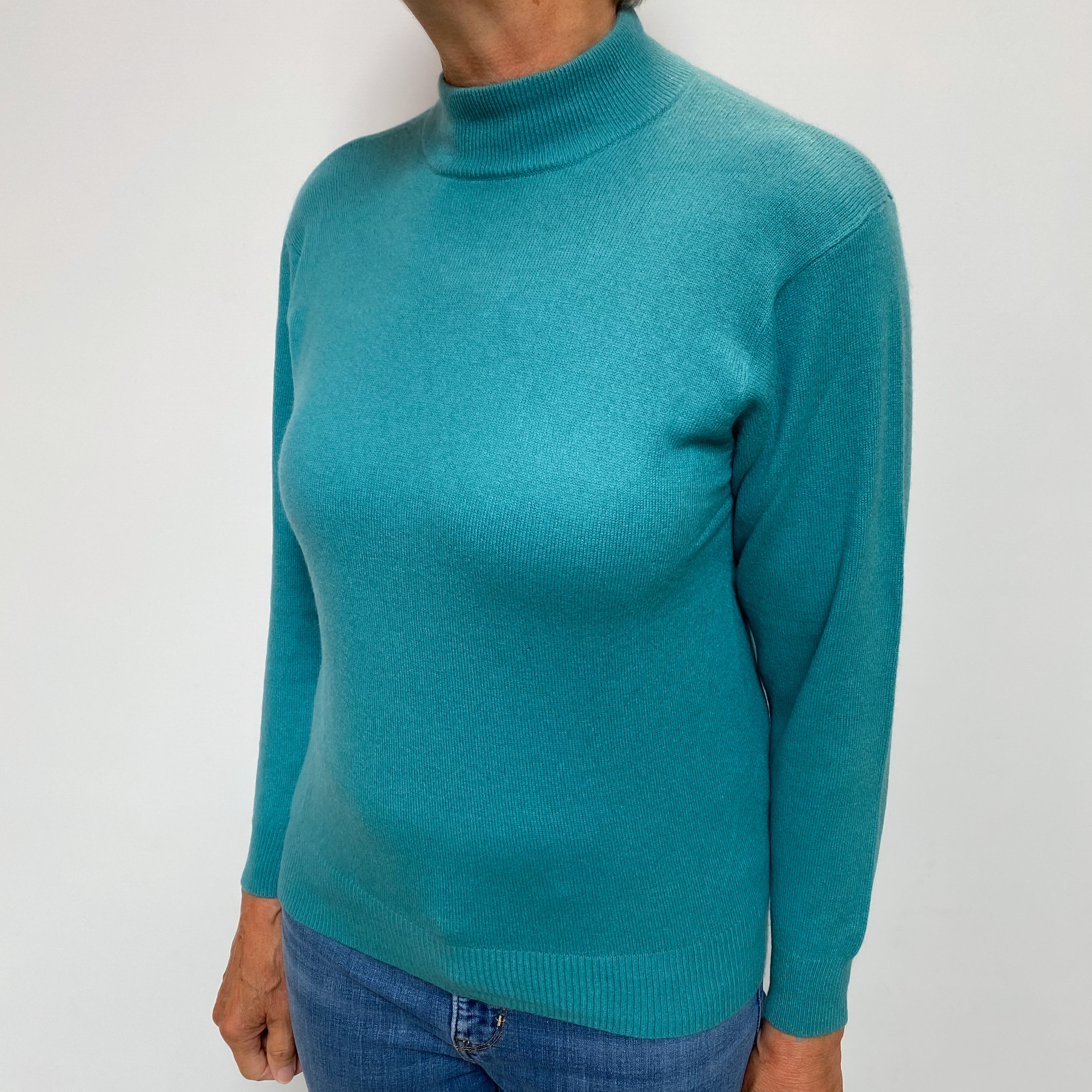 Sea Green Cashmere Turtle Neck Jumper Medium