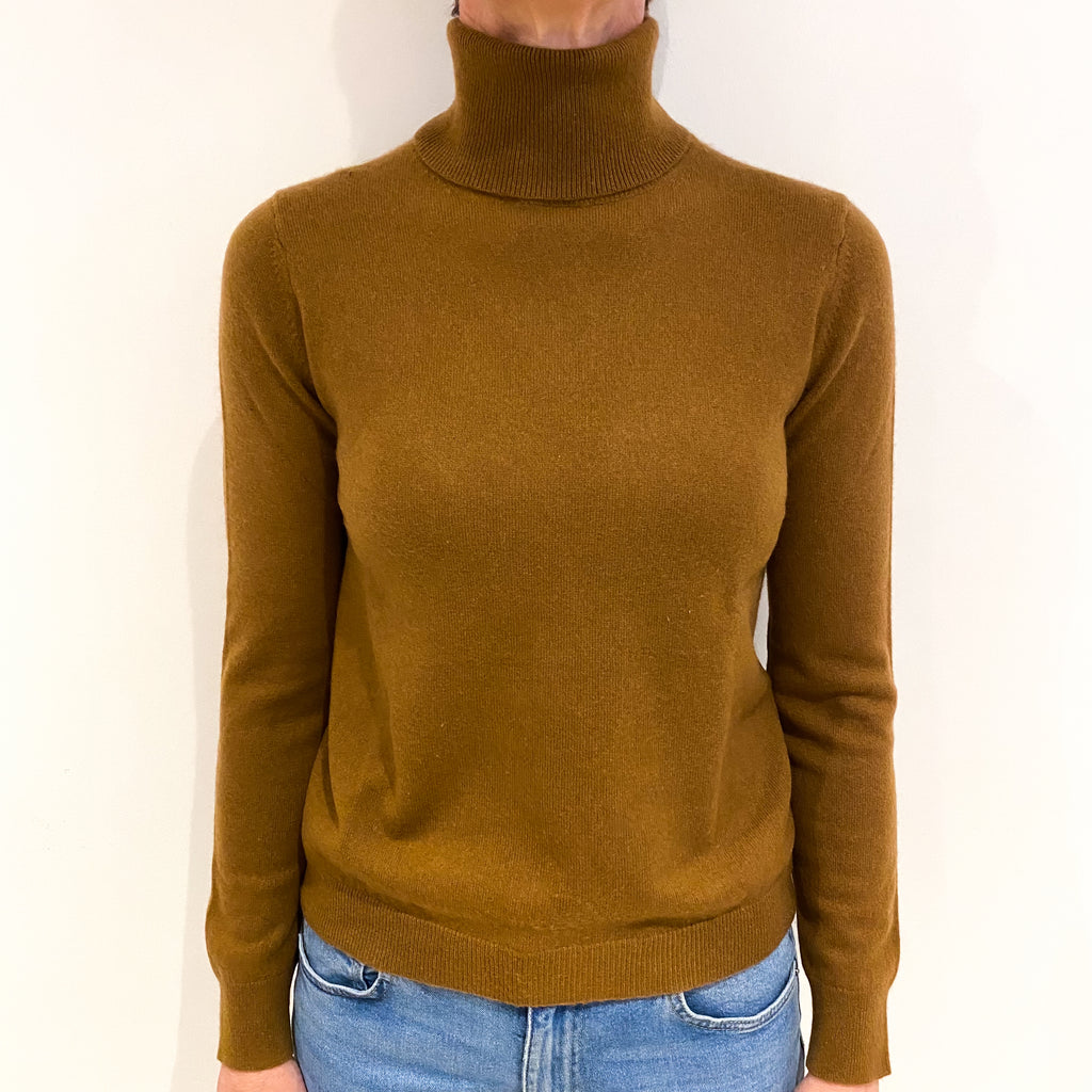 Cinnamon Brown Cashmere Polo Neck Jumper Small