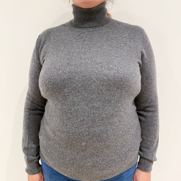 Slate Grey Cashmere Polo Neck Jumper Extra Large
