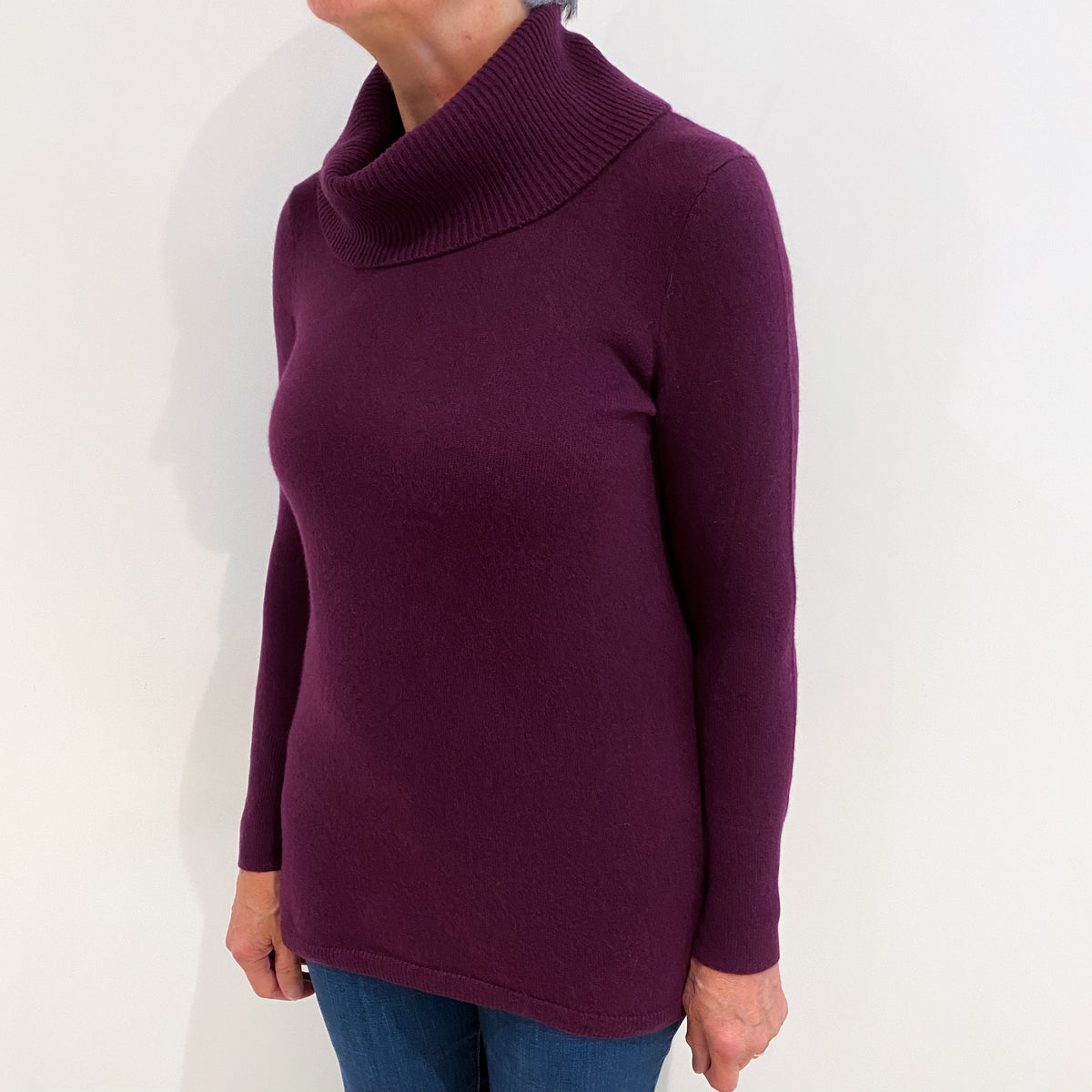 Aubergine Purple Cashmere Cowl Neck Jumper Medium