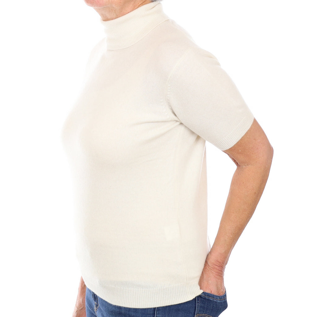 Cream Cashmere Short Sleeve Polo Neck Jumper Medium