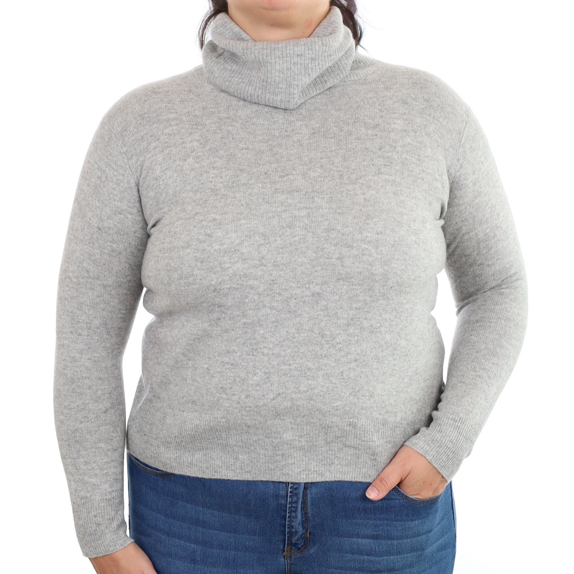 Smoke Grey Cashmere Polo Neck Jumper Large