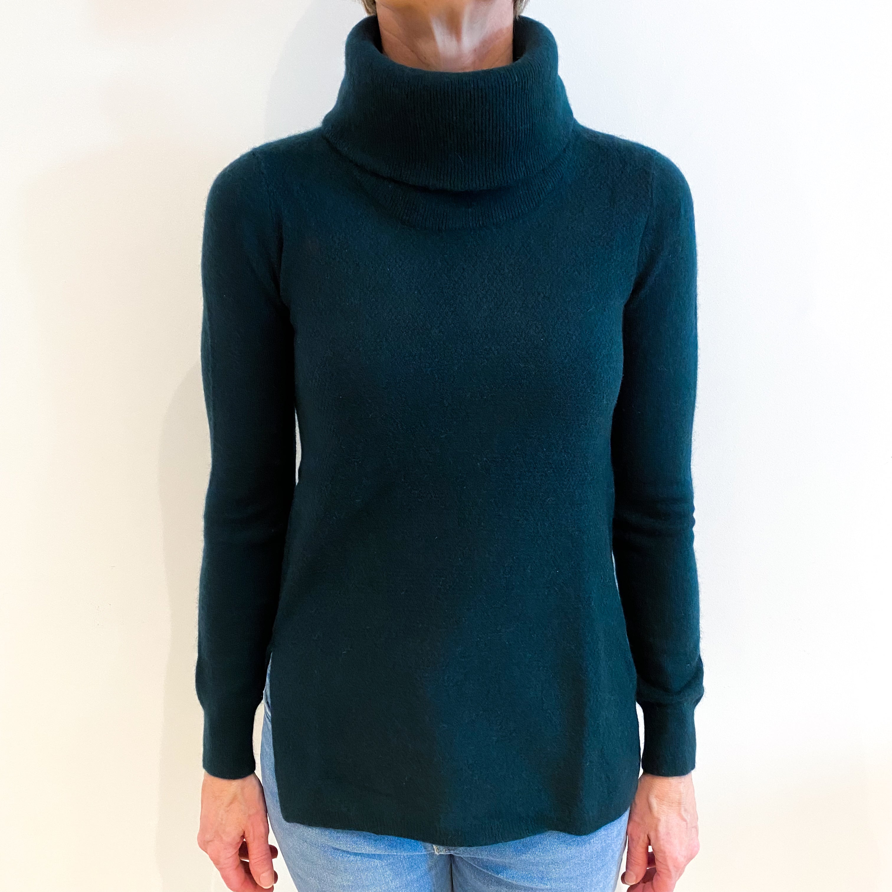 Dark Forest Green Cashmere Polo Neck Jumper Small