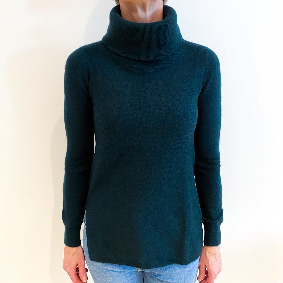 Dark Forest Green Cashmere Polo Neck Jumper Small