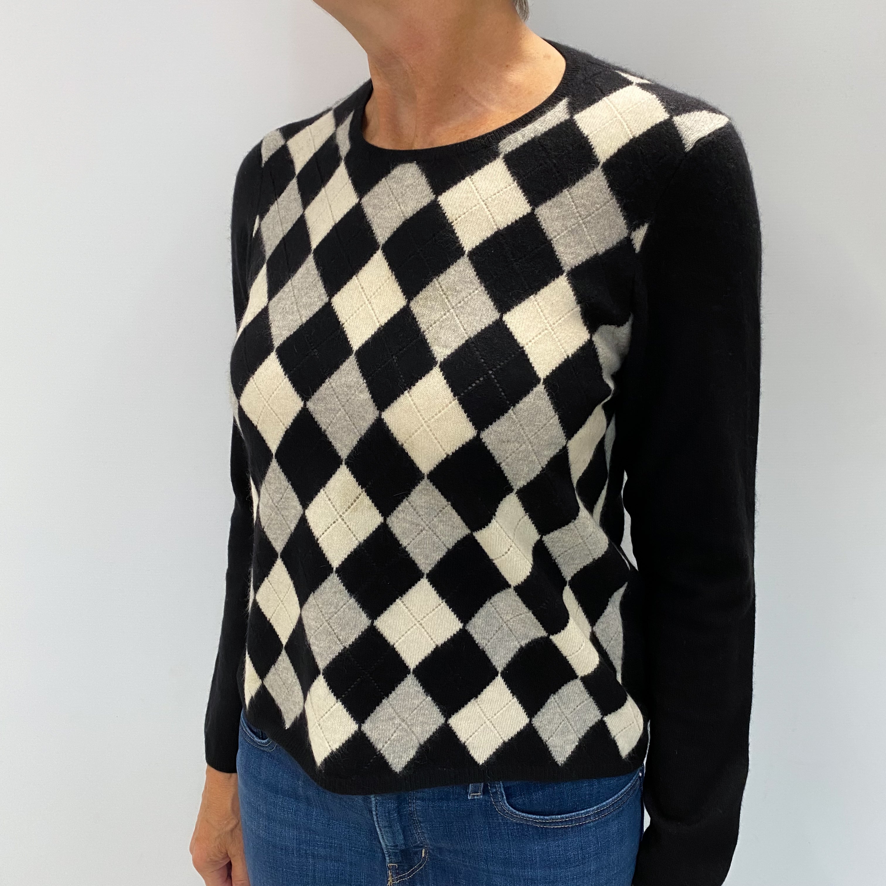 Black Ivory Diamond Cashmere Crew Neck Jumper Medium