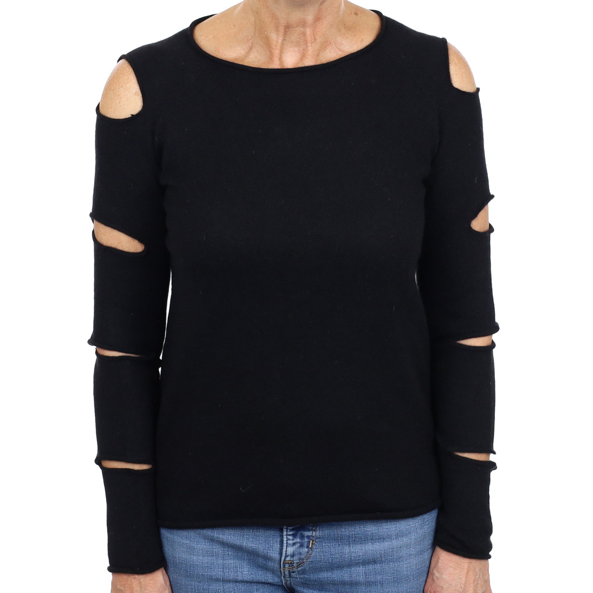 Black Cut Out Sleeve Cashmere Crew Neck Jumper Medium
