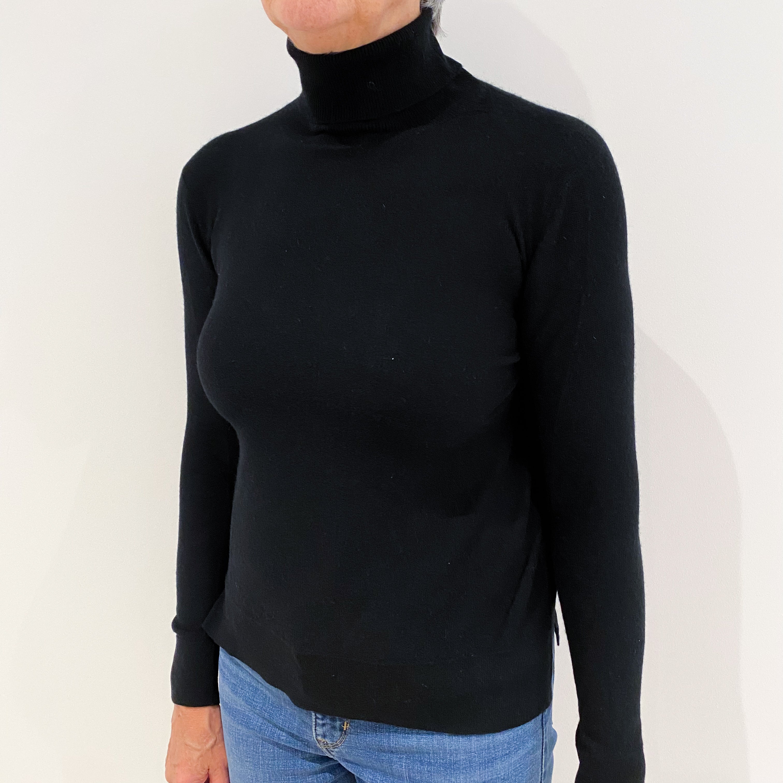 Black Cashmere Polo Neck Jumper Medium