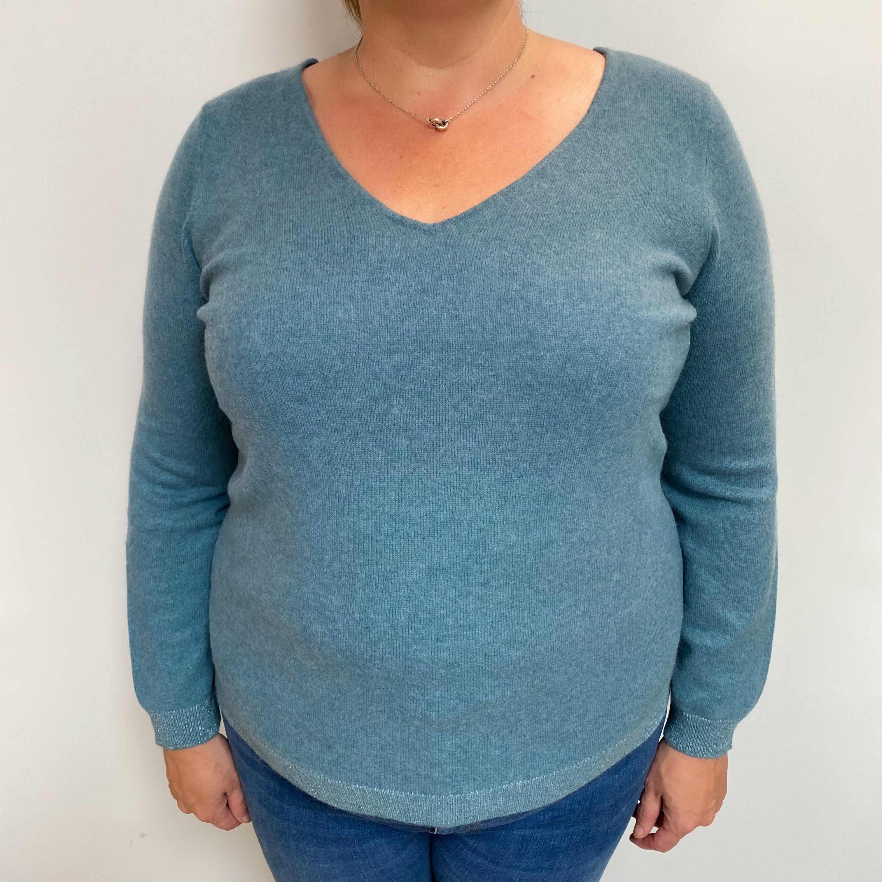 Mediterranean Blue Cashmere V Neck Jumper Extra Large