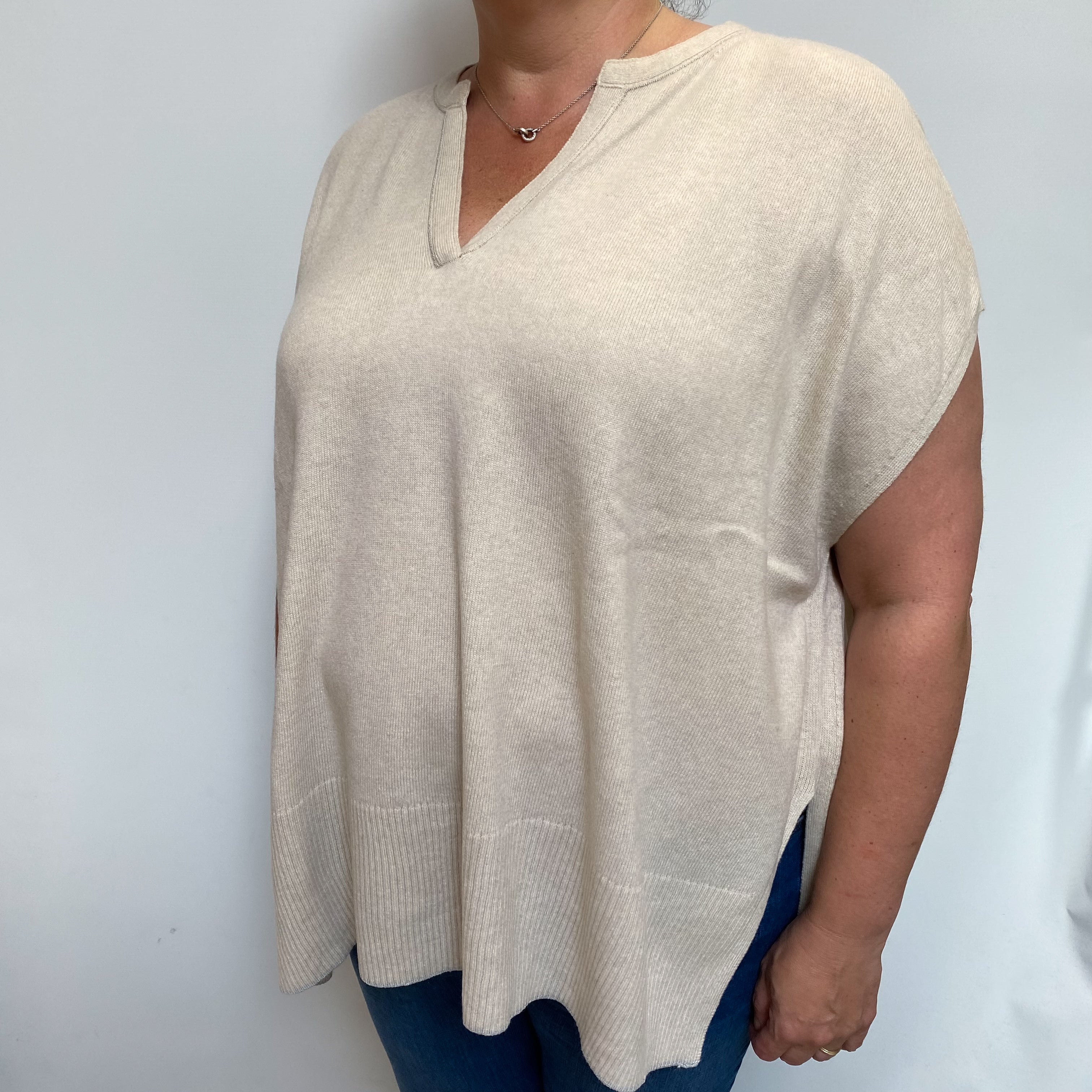 Oatmeal Beige Sleeveless Cashmere Notch Neck Jumper XXL
