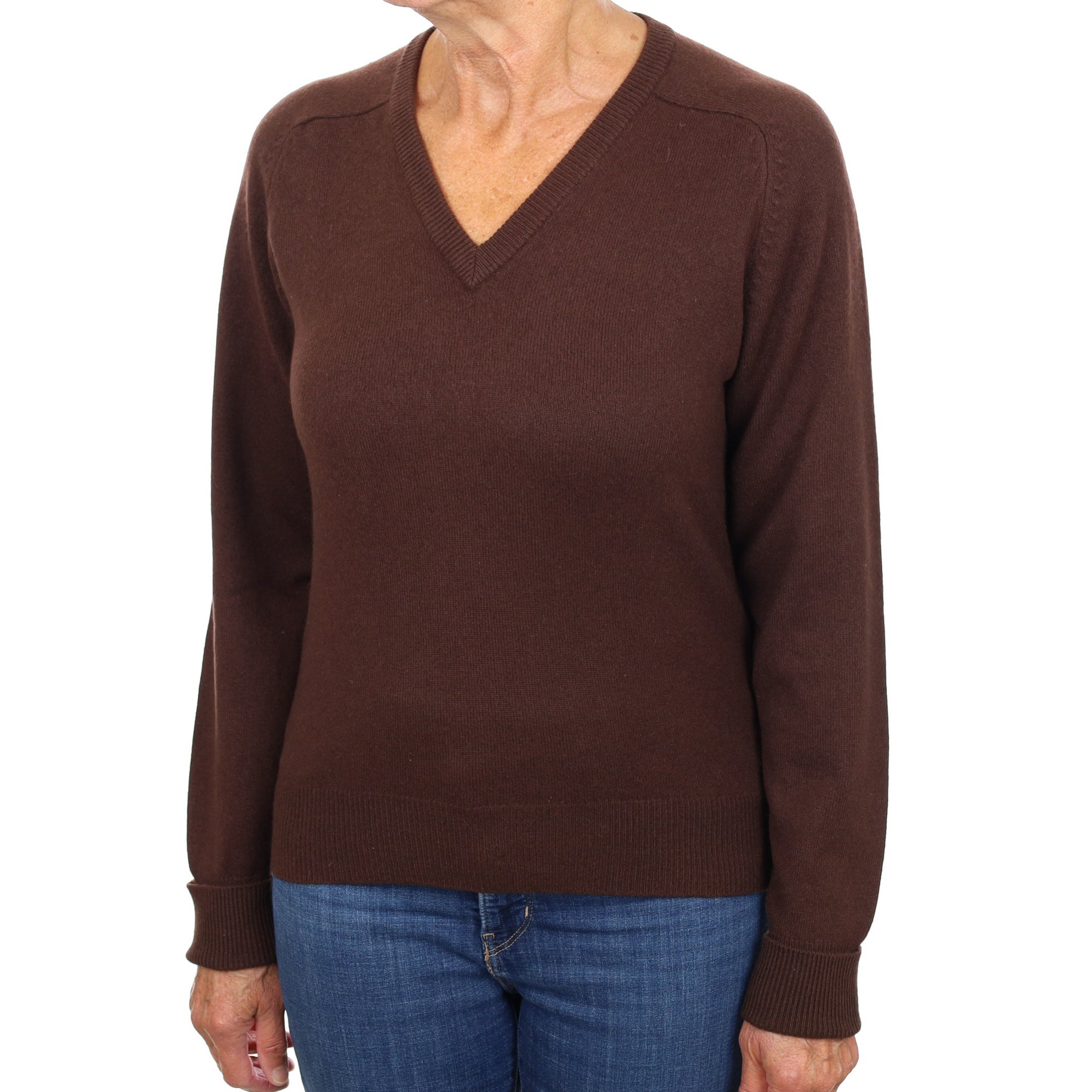 Dark Chocolate Brown Cashmere V Neck Jumper Medium