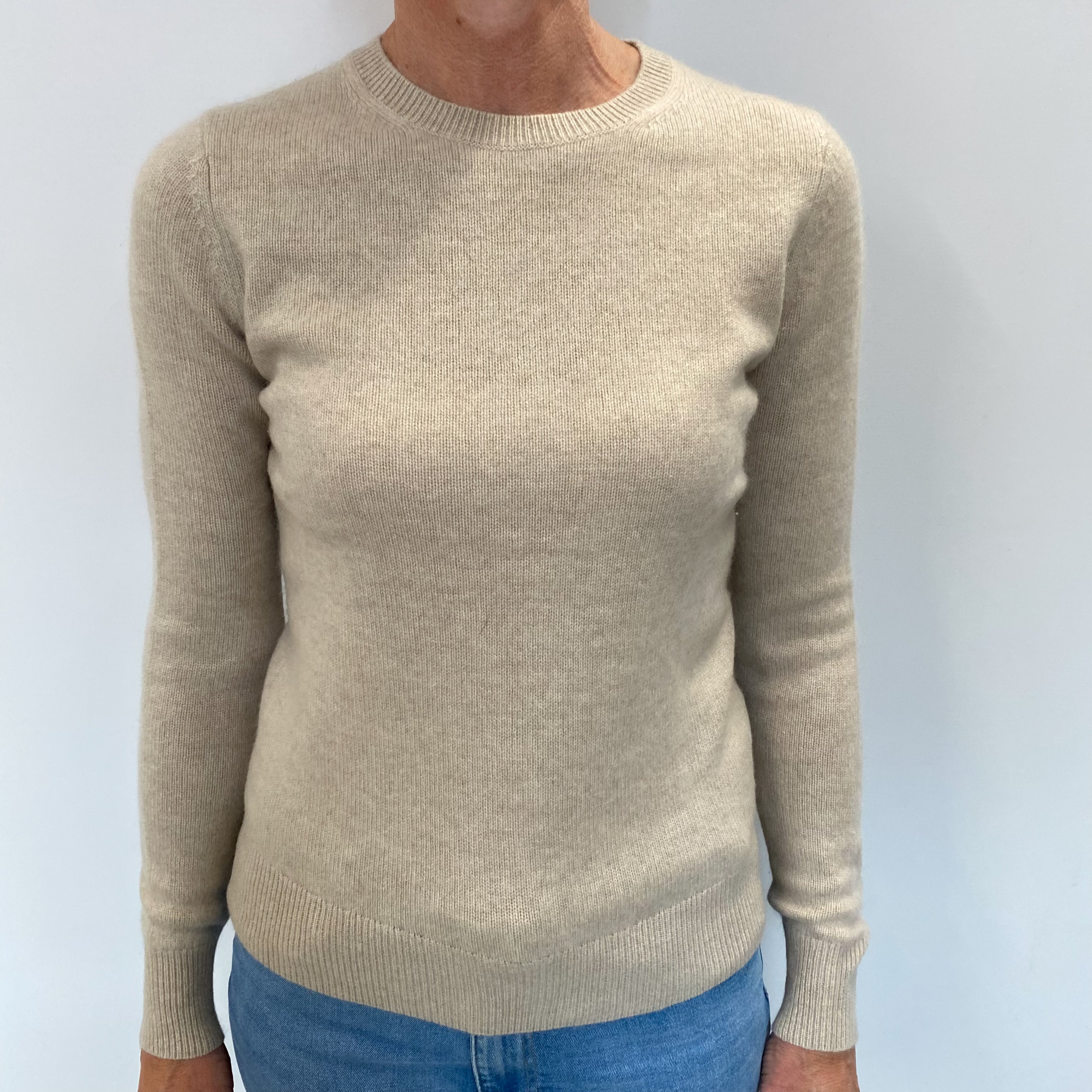 Theory Light Fawn Beige Cashmere Crew Neck Jumper Small