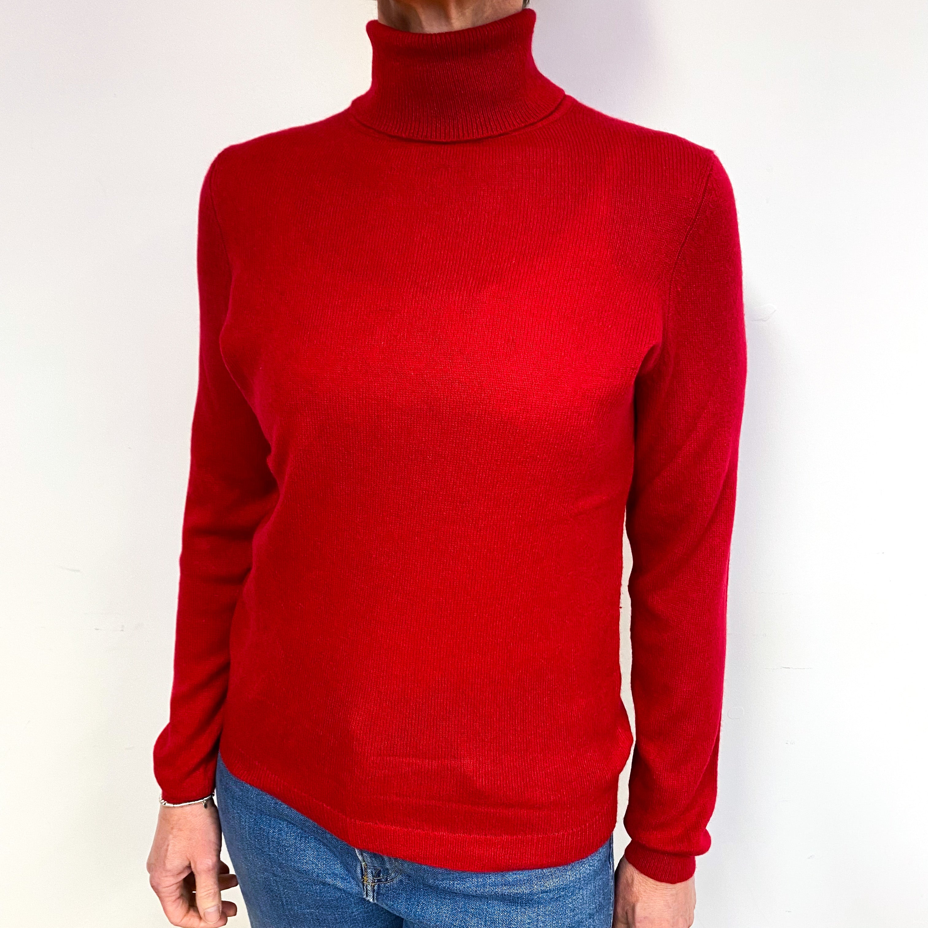 Crimson Red Cashmere Polo Neck Jumper Medium