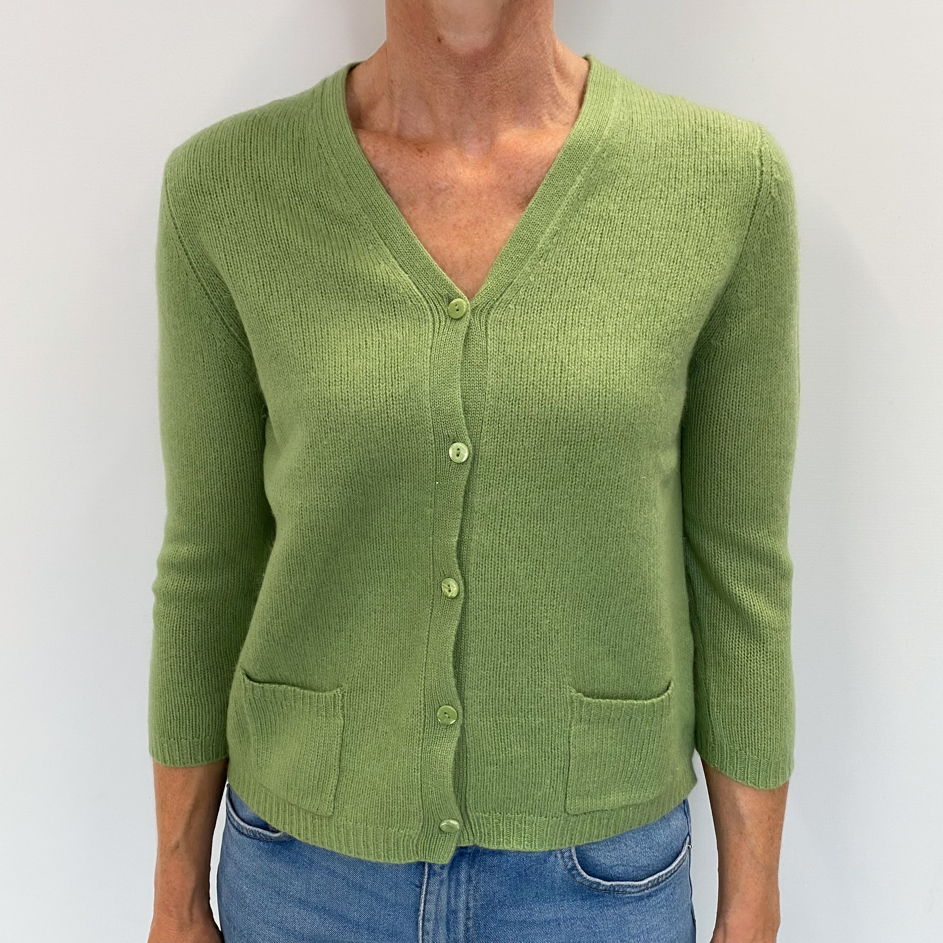 Pear Green Cashmere V Neck Cardigan Small