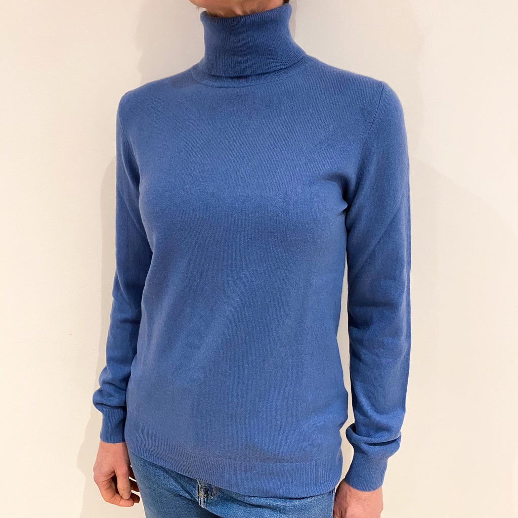 Denim Blue Cashmere Polo Neck Jumper Small